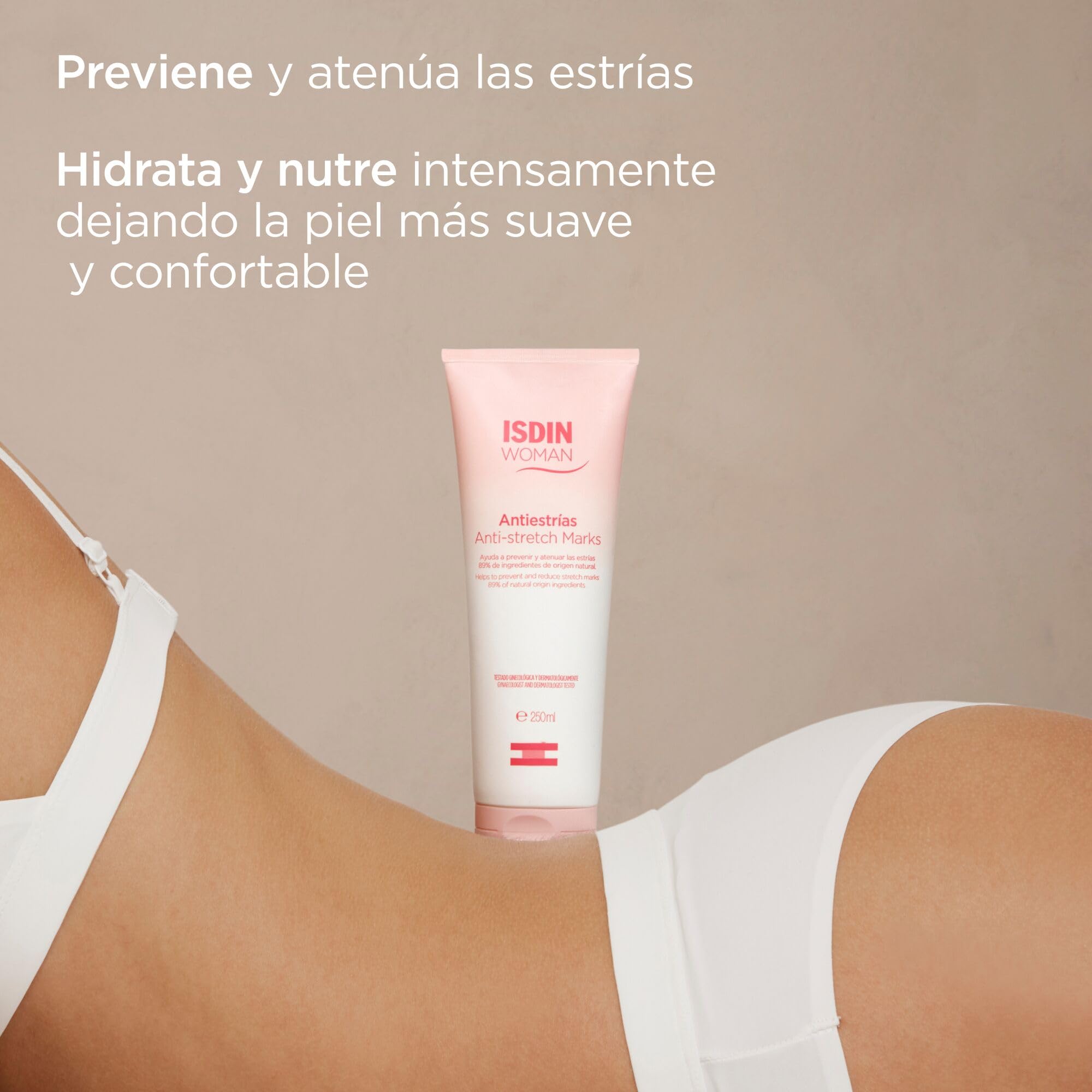 ISDIN Woman Antiestrías PACK DUPLO Crema Corporal Para Prevenir Y Atenuar Las Estrías (embarazadas, deportistas, dietas, adolescentes), rápida absorción, 2x250ml