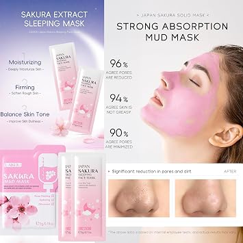 Sakura Skin Care Sets & Kits, Girls Pamper Set, Teenage Girls Gifts - Cleanser, Serum, Eye Cream, Face Cream, Hand Cream, Sleeping Mask, Mud Mask (Skin Care Sets & Kits(20 PCS))