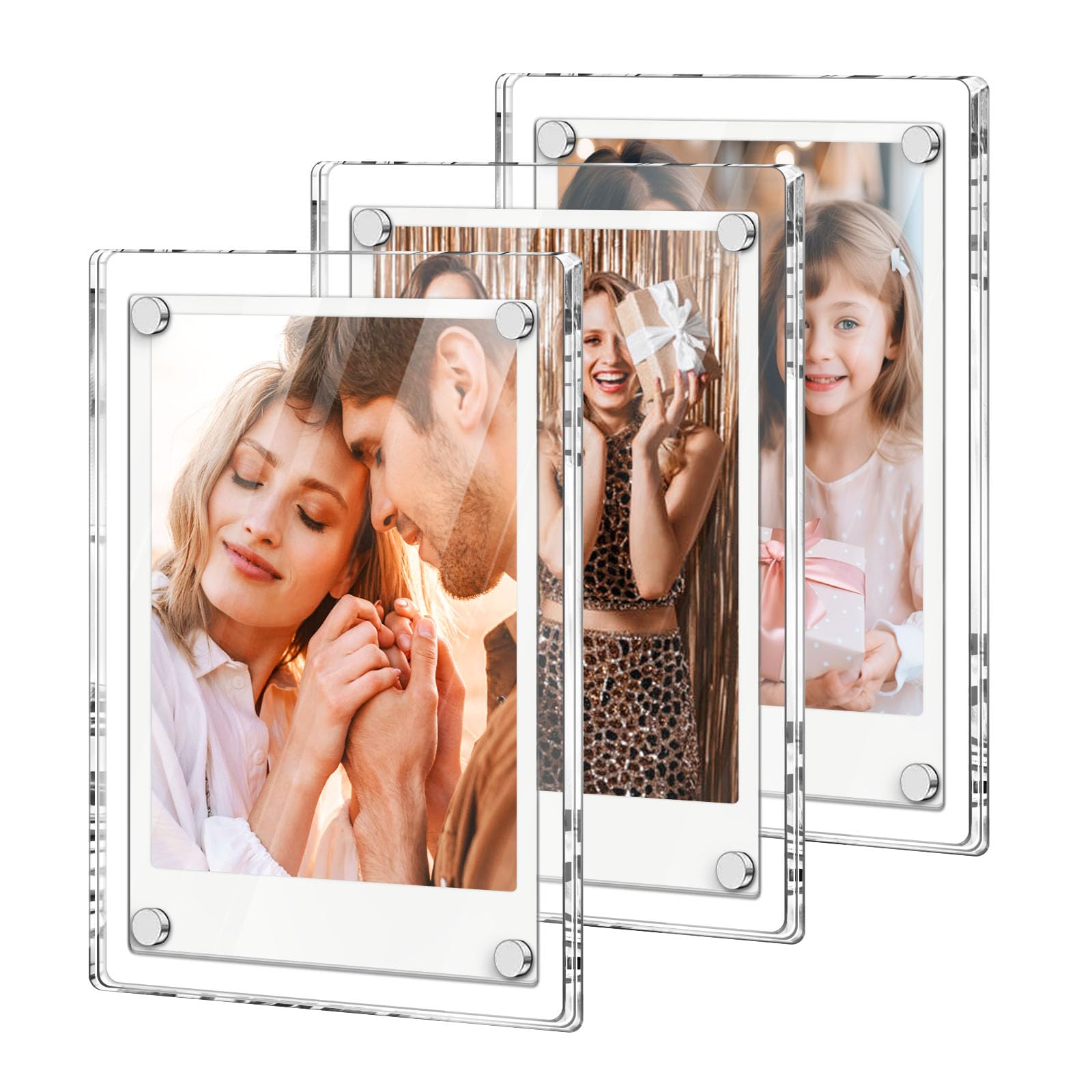 Vowcarol 3 Pack- Acrylic Magnetic Frame for Polaroid Instax Mini Acrylic Fridge Magnetic Frame, Acrylic Photo Picture Frames for Refrigerator Magnet Clear Picture Display Frame,2.36 x 3.54 Inch