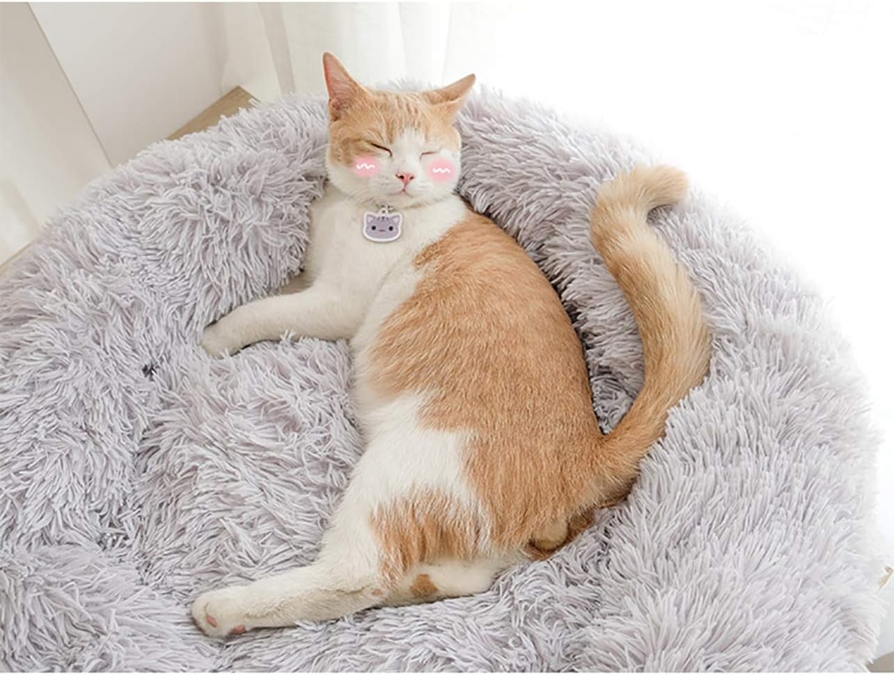 Thanaddo Calming Dog Cat Bed 20''28''40'' for Large Medium Small Dog Cat Plush Soft Cuddler Round Pet Nest Orthopedic Relief & Improved Sleeping Light Grey M 28''