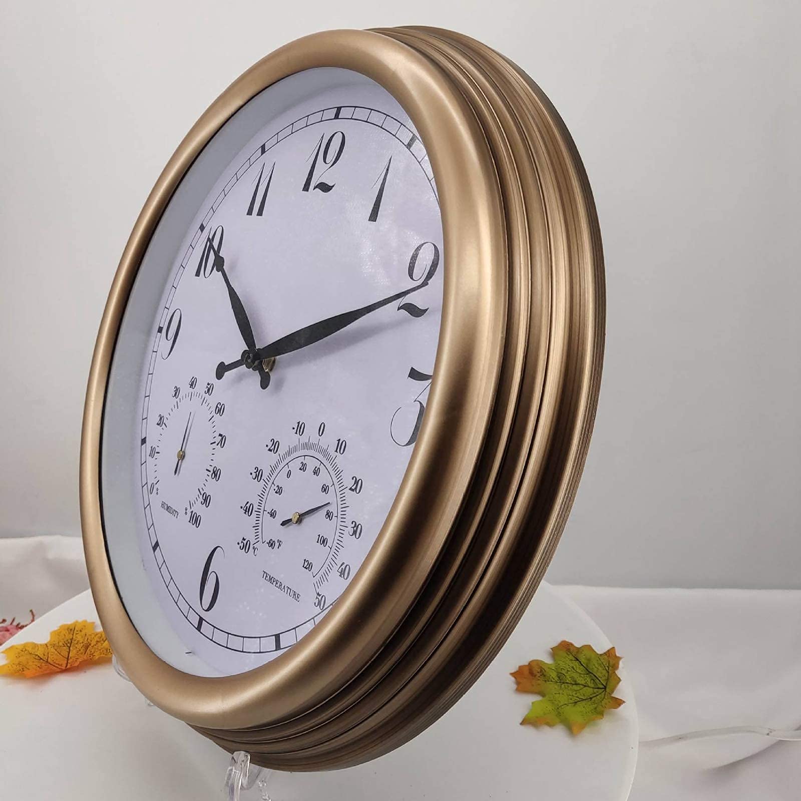 Zewnętrzny zegar ścienny ogrodowy, 38 cm retro wodoodporny zegar ogrodowy higrometr z termometrem wodoodporny zegar zewnętrzny zegar zewnętrzny z wodoodpornym pierścieniem i wodoodpornym Co