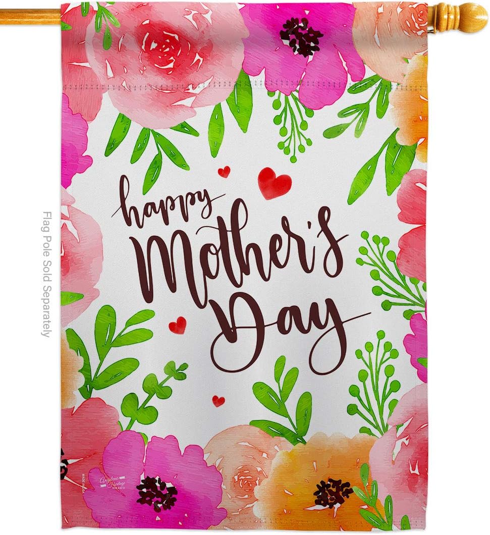 Colorful Happy Mother's Day House Flag - Family Mom Mama Grandma Love Flowers Parent Sibling Relatives Grandparent - Decoration Banner Small Garden Yard Gift Double-Sided Made In USA 28 X 40