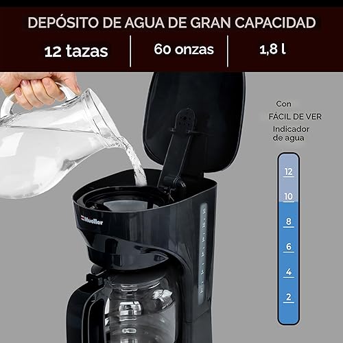Miniatura 3 de Mueller - Cafetera de goteo de 12 tazas función de mantener el calor automático sistema antigoteo inteligente con filtro permanente y jarra de