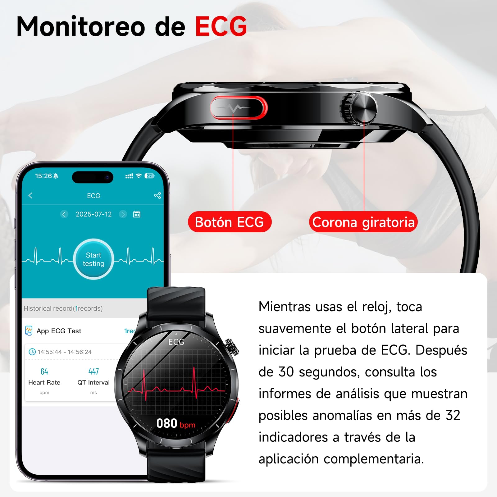 2026 ECG Reloj Inteligente Hombre con HRV/BMI/Tension Arterial, 1.43“ AMOLED Smartwatch con 24H Presión Arterial Pulsómetro SpO2 Temperatura Corporal Monitor de Sueño Pulsera Actividad ,Android iOS