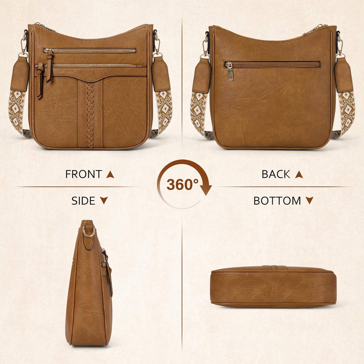 RAINSMORE Crossbody Bags for Women, 7 Pockets Crossbody Purses Lightweight Leather Shoulder Handbags for Travel - Image 7