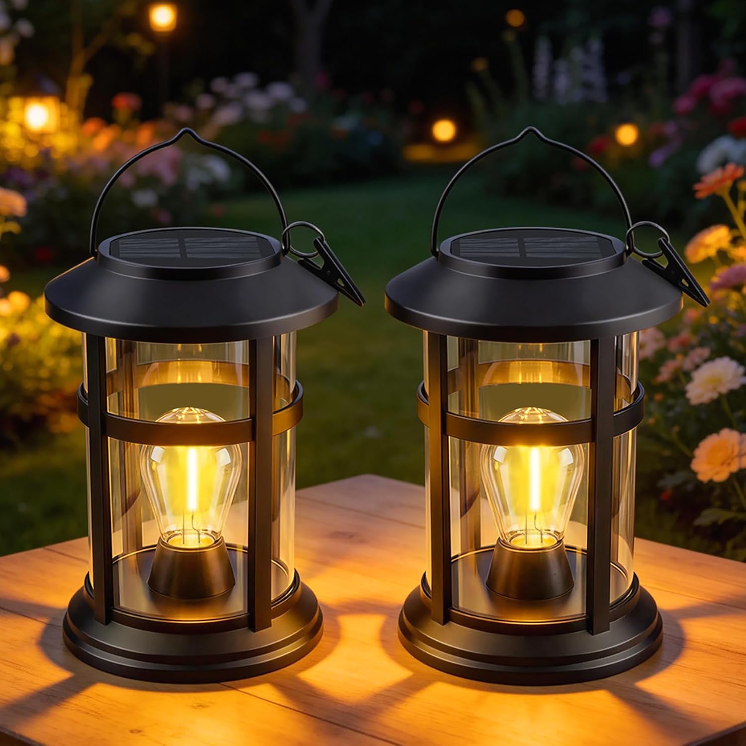 Solar Lanterns Outdoor Waterproof 2 Pack Hanging Solar Lights for Outside, 800mAh Bright LED Upgraded Solar Powered Lanterns Lighting for Yard Garden Porch Pathway Lawns Decor Unique Gifts
