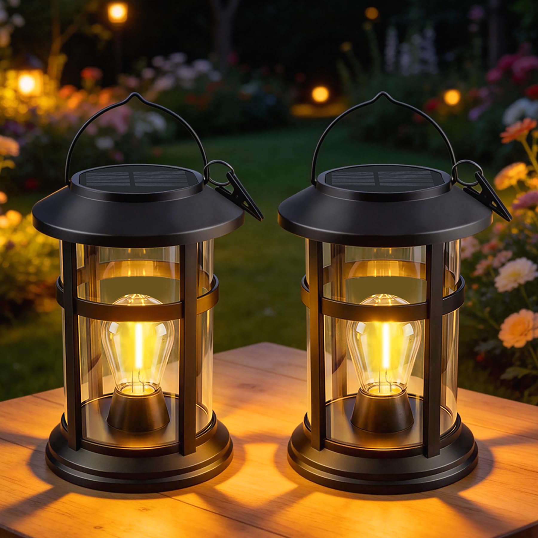 SCNNC Hanging Solar Lights Outdoor Garden Lantern Warm White, IP65 Waterproof Garden Ornaments Outside Hanging Solar Lanterns for Decoration Pathway Yard Patio, Pack of 2