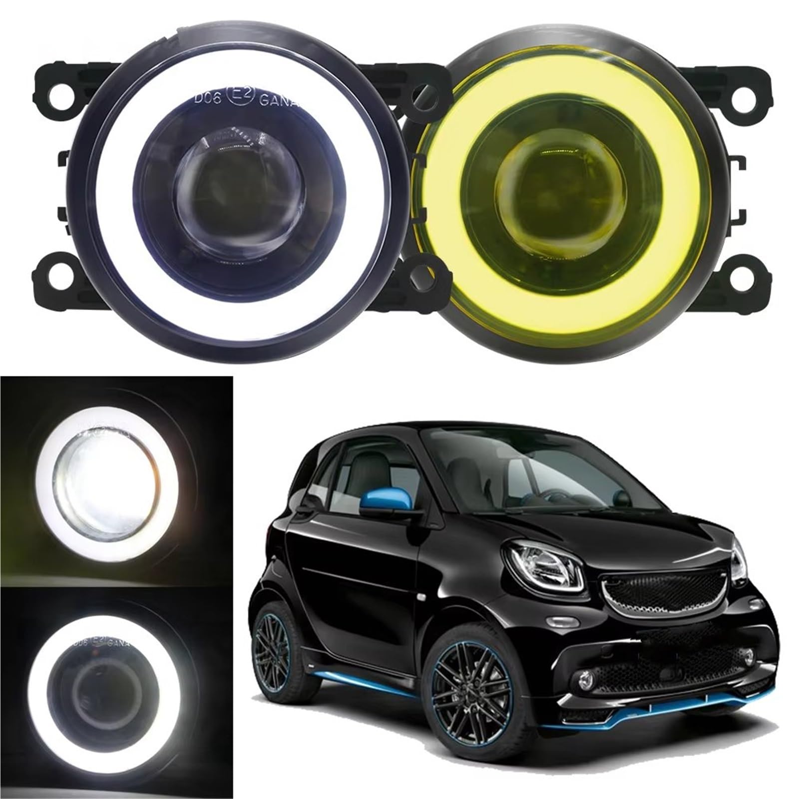 Faro fendinebbia 2 X Angel Eye Per Smart Per Fortwo (W453) 2014-2019 30W H11 LED Anteriore Auto Fendinebbia DRL Luci Marcia Diurna antinebbia(White)