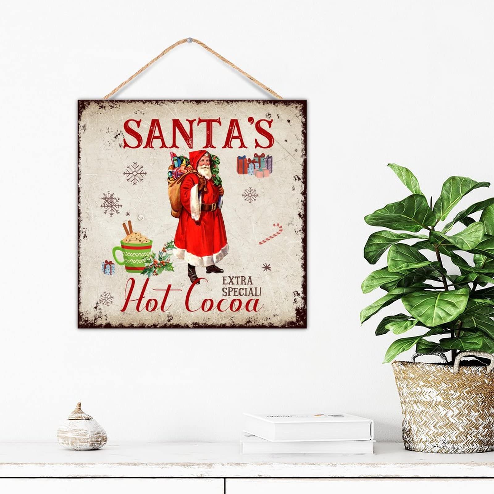 Panneau en bois Santa's Hot Cocoa : idée cadeau amusante réveillon Noël