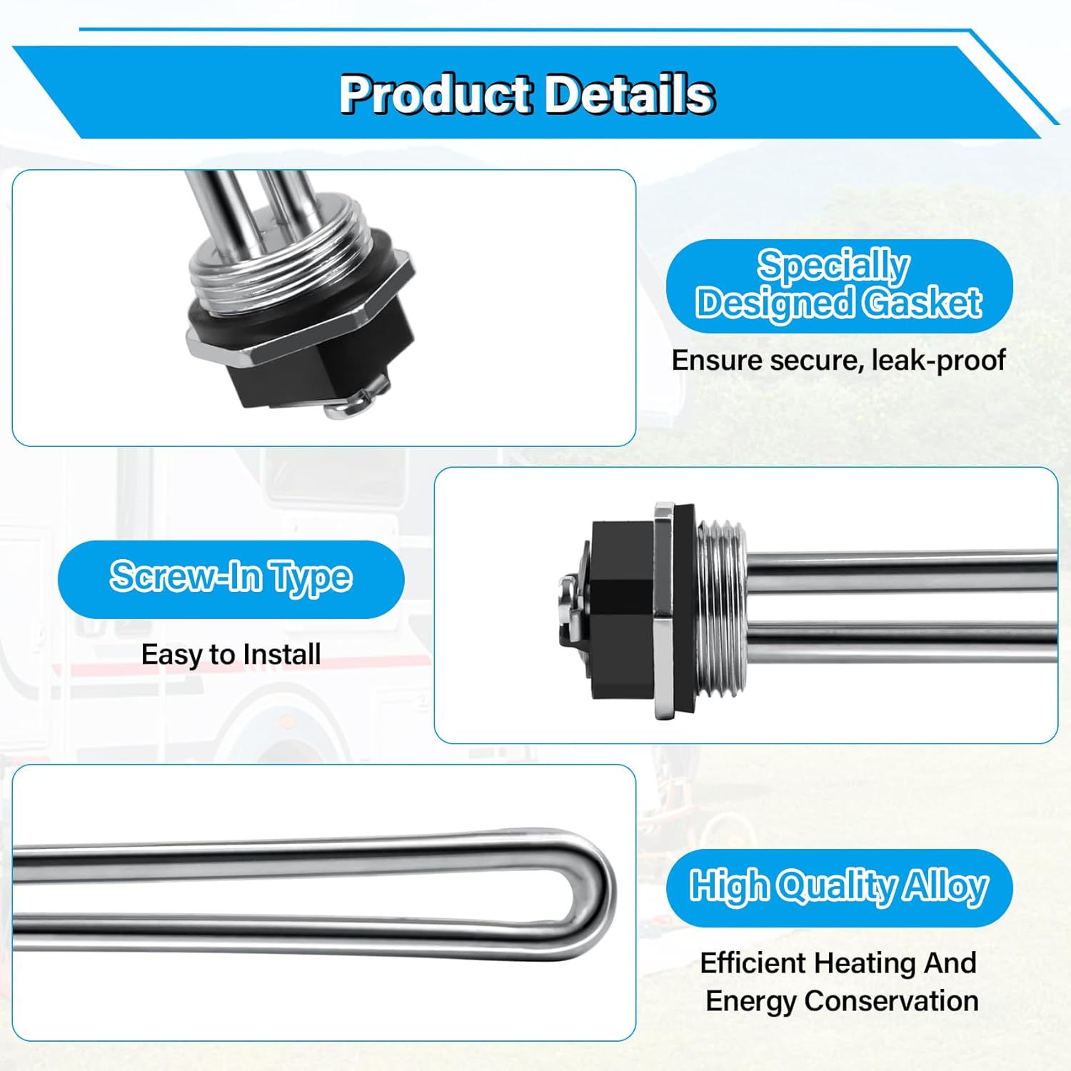 520900 RV Water Heater Element Kit for Suburban RV SW Series Electric Water Heater, Replacement Part 520789 SU520789 232794 Heating Element, Screw-in Type, 1440W 120V, with Gasket and Wrench Socket