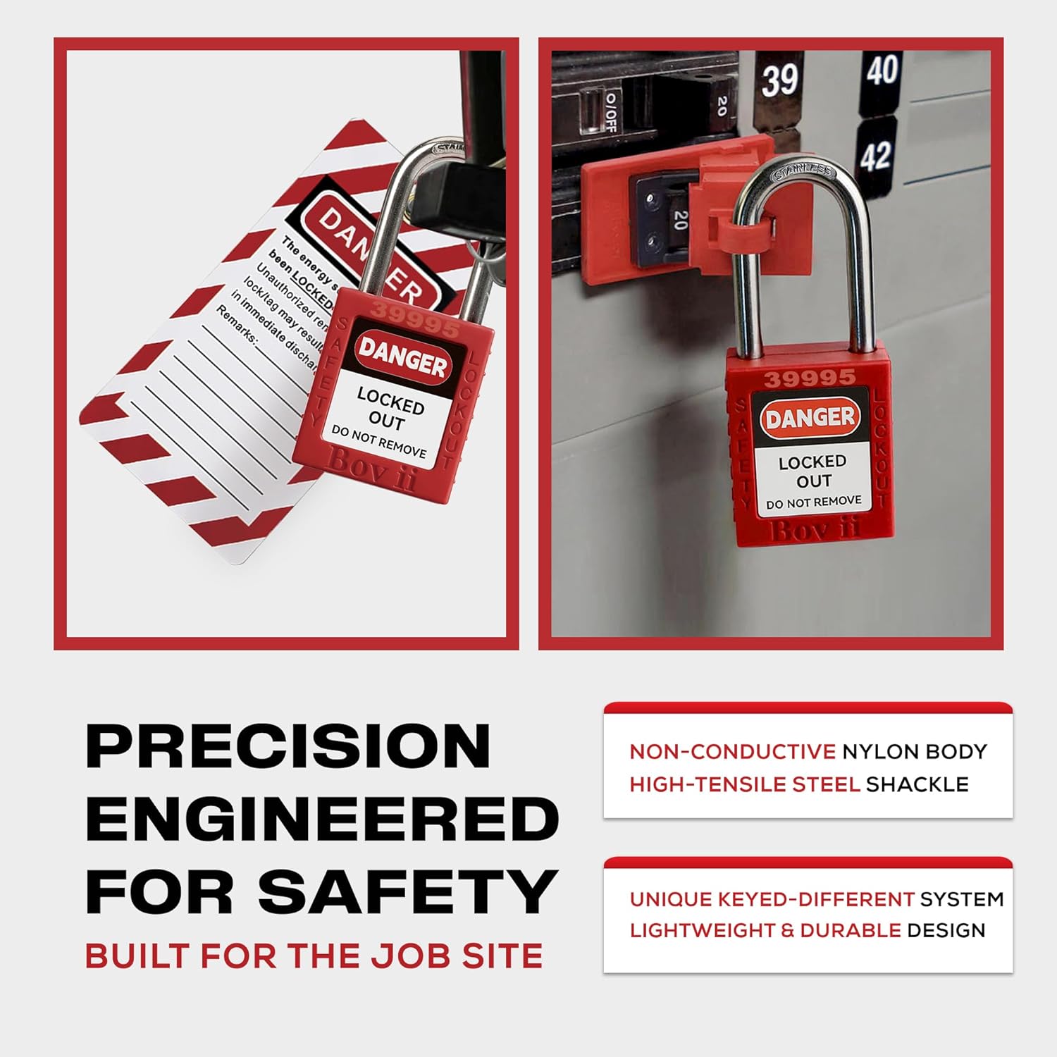 Lockout Tagout Locks Set - 50 Red Safety Padlocks Keyed Different, 2 Keys Per Lock, with 50 Tags, OSHA Compliant Lock Out Tag Out Locks for Lockout Tagout Stations and Devices, R1001T