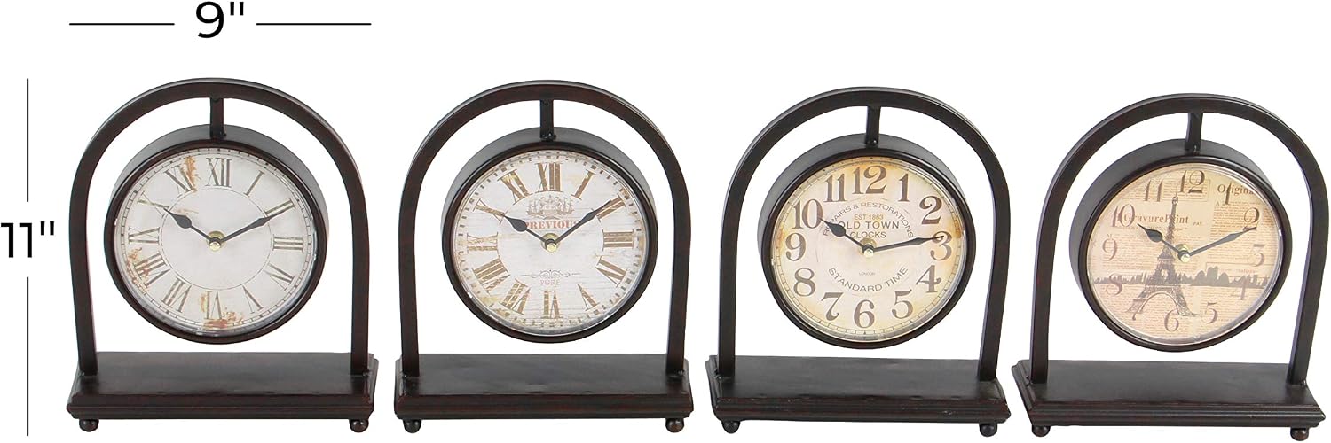 Deco 79 Metal Pendulum Stand Clock, Set of 4 11"H, 9"W, Black
