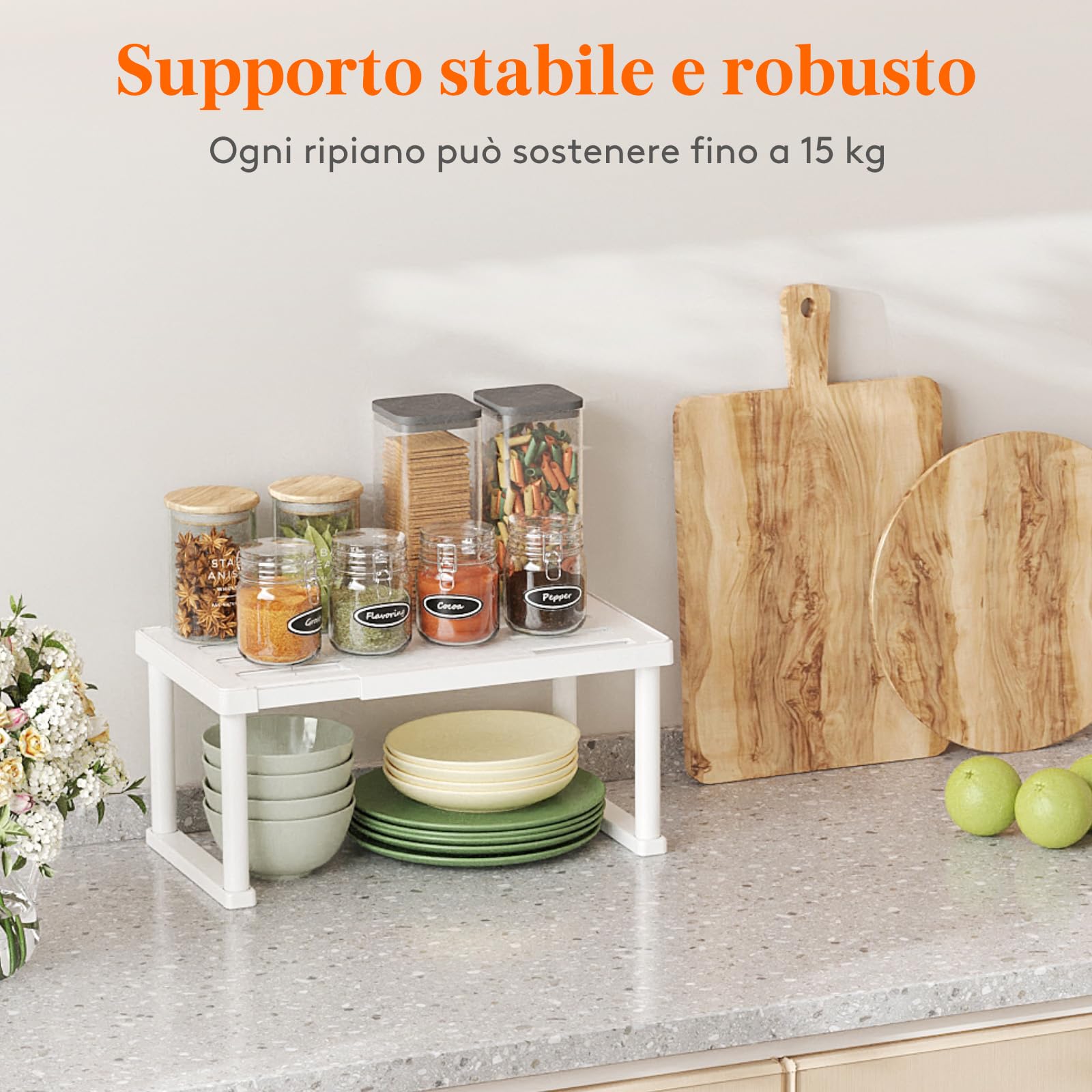 Lifewit Set di 2 portaspezie, organizer da cucina, scaffale per armadio, espandibile, multifunzionale, da cucina, piano di lavoro, armadio, scaffale, bianco