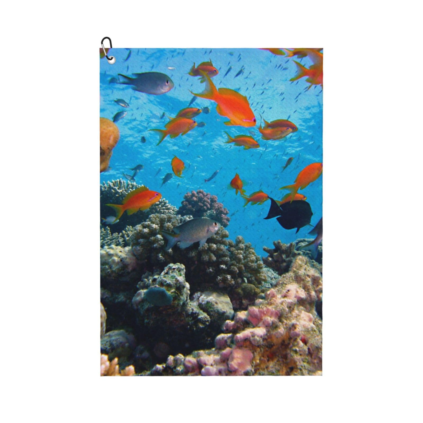 Hnnkloy Coral And Fish, 16x24 in Portable Waffle Golf Towels with Carabiner Clip for Golf Bag