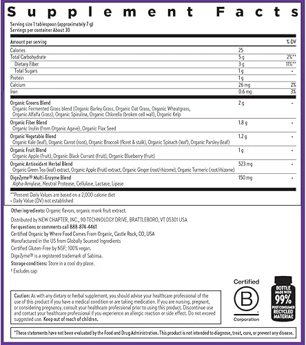 Miniatura 6 de New Chapter All-Flora Digestive Super Greens Polvo para la salud intestinal - Enzimas digestivas de fuerza clínica + Clorella orgánica USDA,