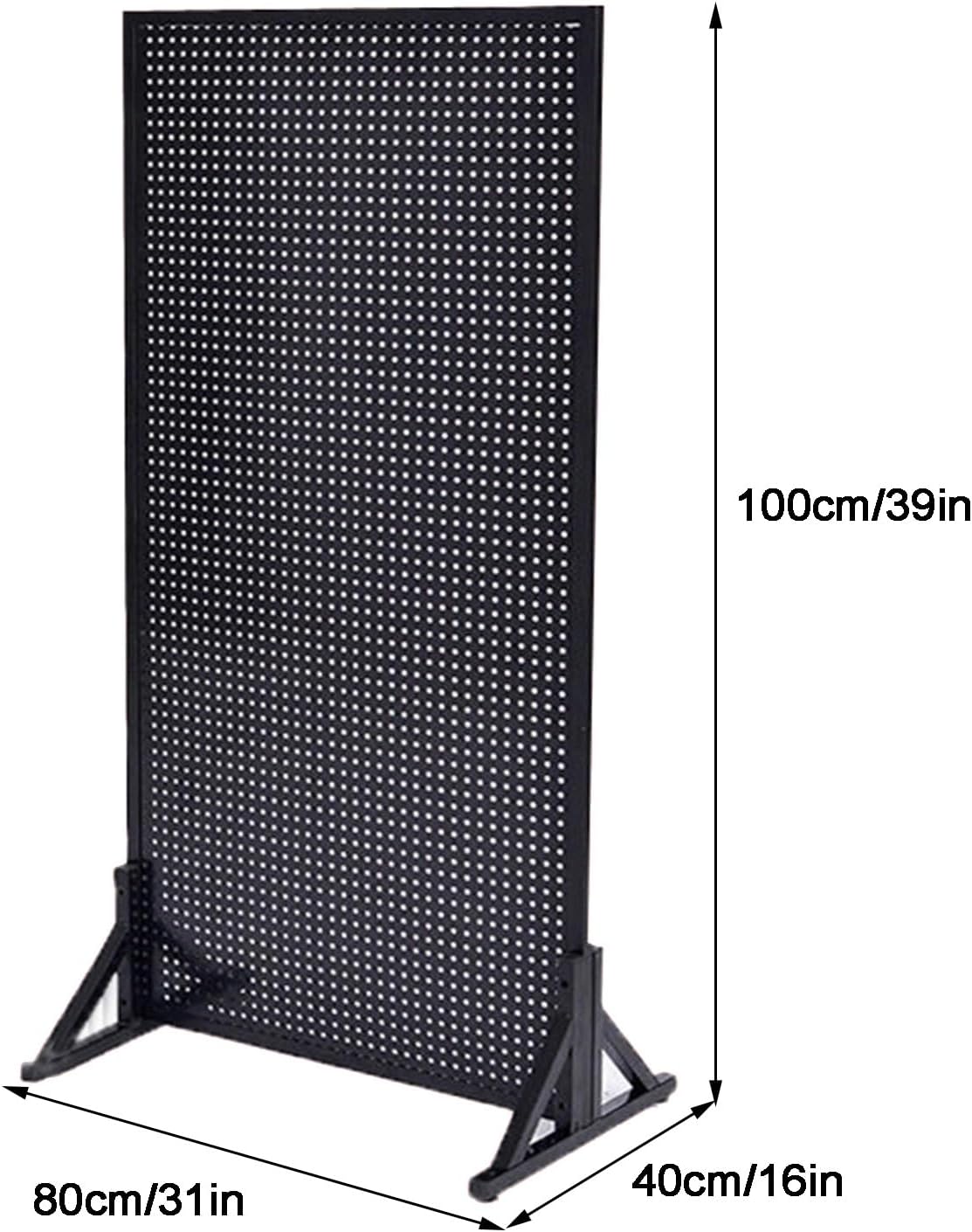 Floor-Standing Metal Pegboard with 20 Peg Hooks, Double Side Bracket Pegboard Display Stand for Supermarket Warehouse Workshop(Black,80 * 100cm/31 * 39in)