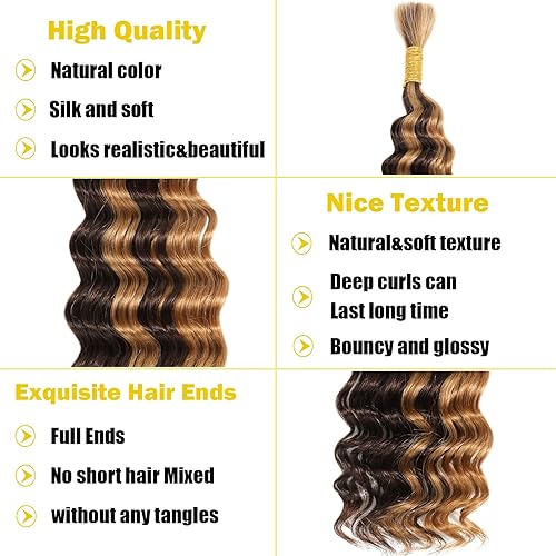 Miniatura 3 de 1 paquete de cabello humano trenzado de 20 pulgadas para trenzar, reflejos 427, color ondulado profundo, cabello humano virgen brasileño 12A, 100%