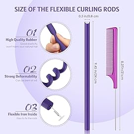 WILLBOND 60 Pieces Flexible Curling Rods Hair Curlers Rollers Twist Flexi No Heat Rods Rollers for Long Short Hair Women(0.3 x 9.5 Inch,Purple)