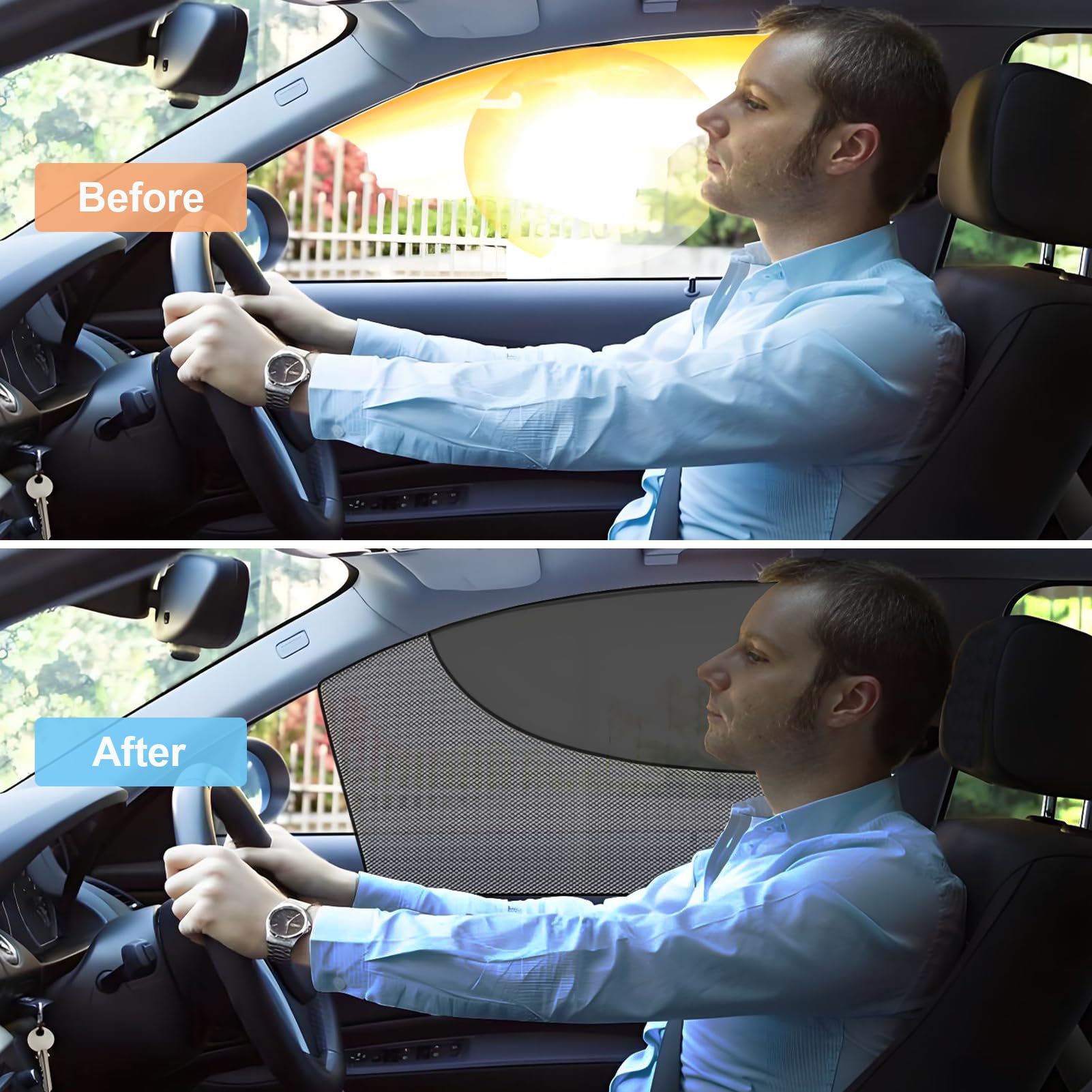 2PCS Pare-Soleil Voiture Magnétiques Double Couche, Auto Pare Soleil Vitre Laterale avec Ombrage Complet/Partiel, Bloquer Les Rayons UV/Chaleur, Pose Rapide, Protege Soleil Voiture Avant Conducteur