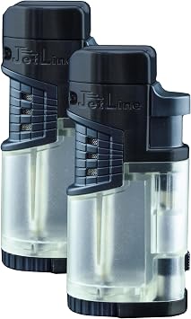 Jetline Mr. Fatboy - Clear/Black - Quad Jet Flame Cigar Lighter - Extra Large Fuel Tank - Slide Out Punch Cutter - Built in Cigar Rest 2