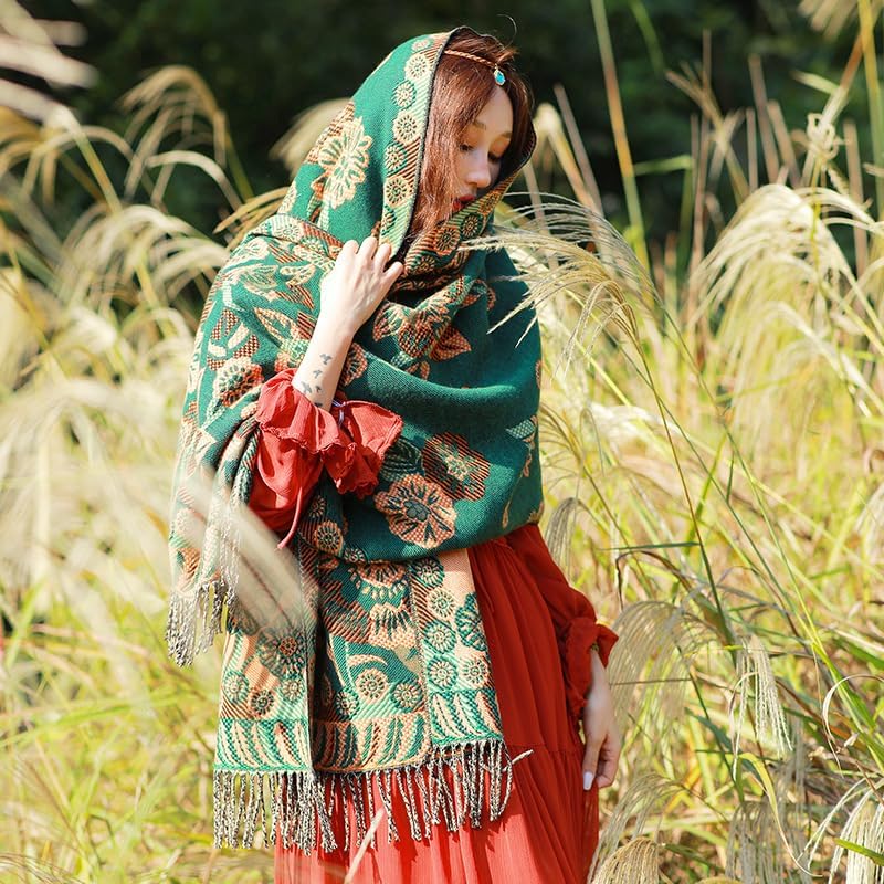 First Choose Women's Blanket Chunky, Pashmina Shawls Wraps Oversized Winter & Fall Warm Scarfs Soft Cashmere Feel for Women (Grass Green) - Image 7