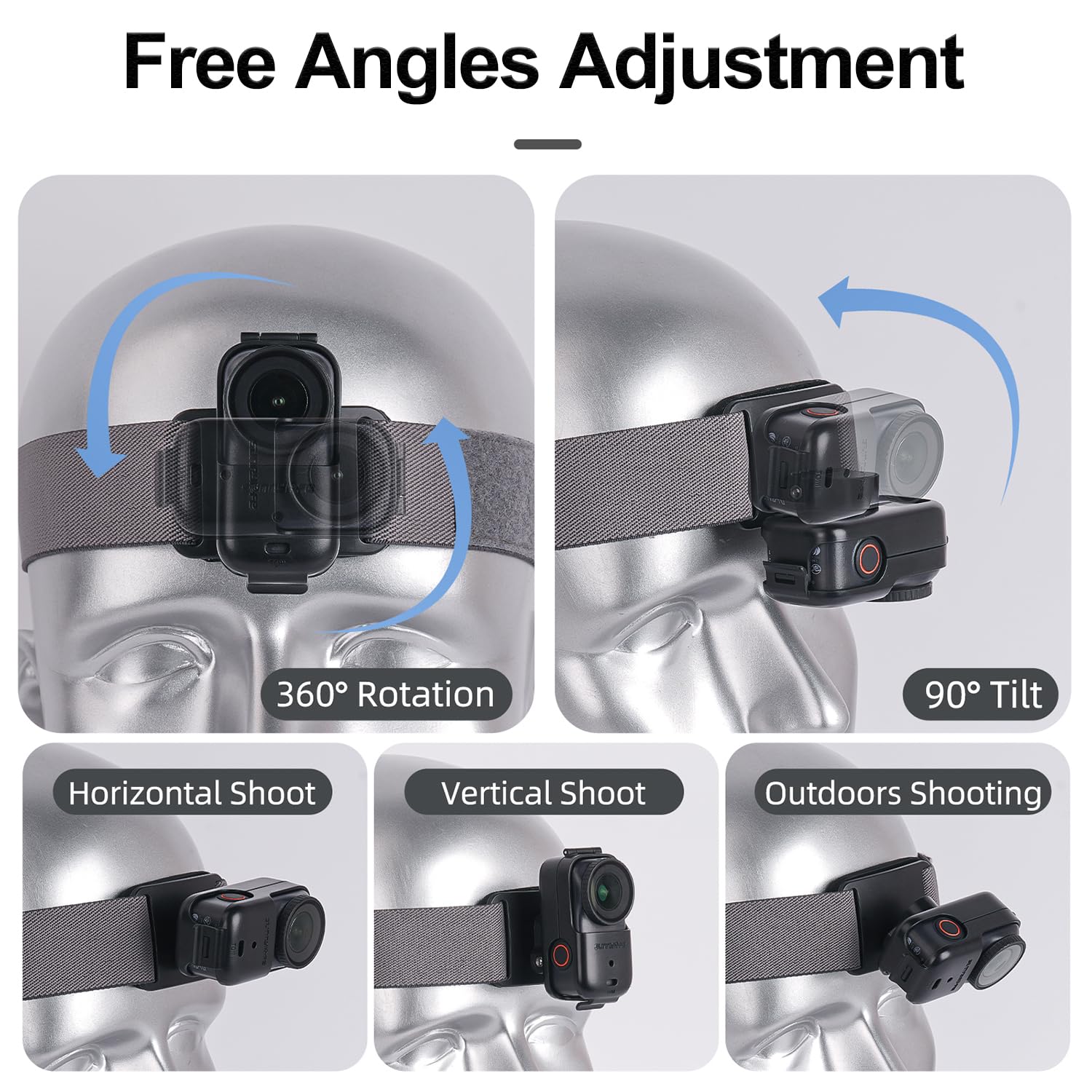Osmo Nano Bandeau Support, Amovible Vertical/Horizontal Sangle Rotative Réglable Maintien élastique pour Mains Libres POV Enregistrement