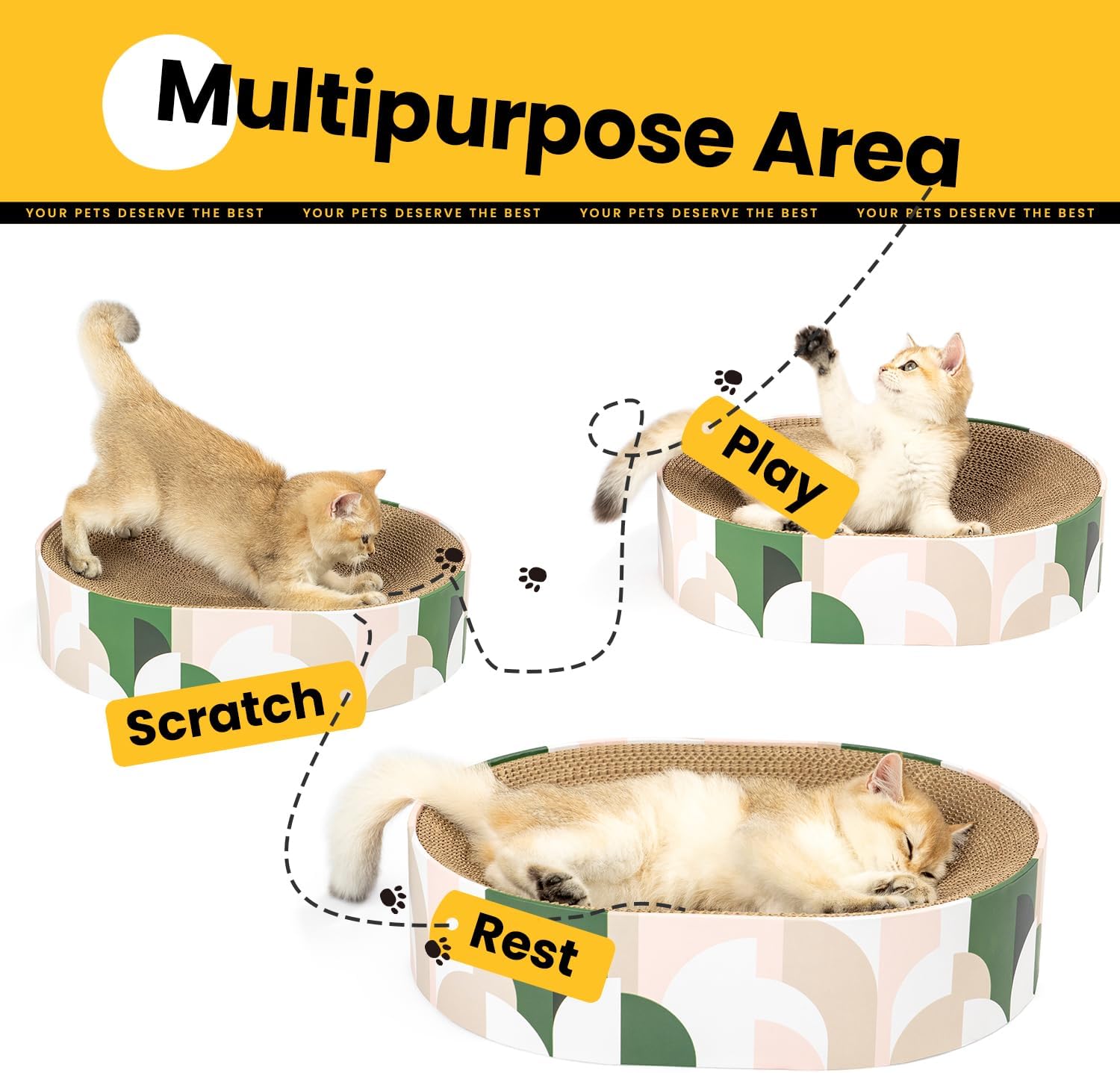 Conlun Cat Scratcher Cardboard,2 in 1 Oval Cat Scratch Pad Bowl for Indoor Kitty Grinding Claw,Round Kittens Scratching Board Corrugated Lounge Pet Beds&Furniture Protector for Couch&Carpets&Sofas