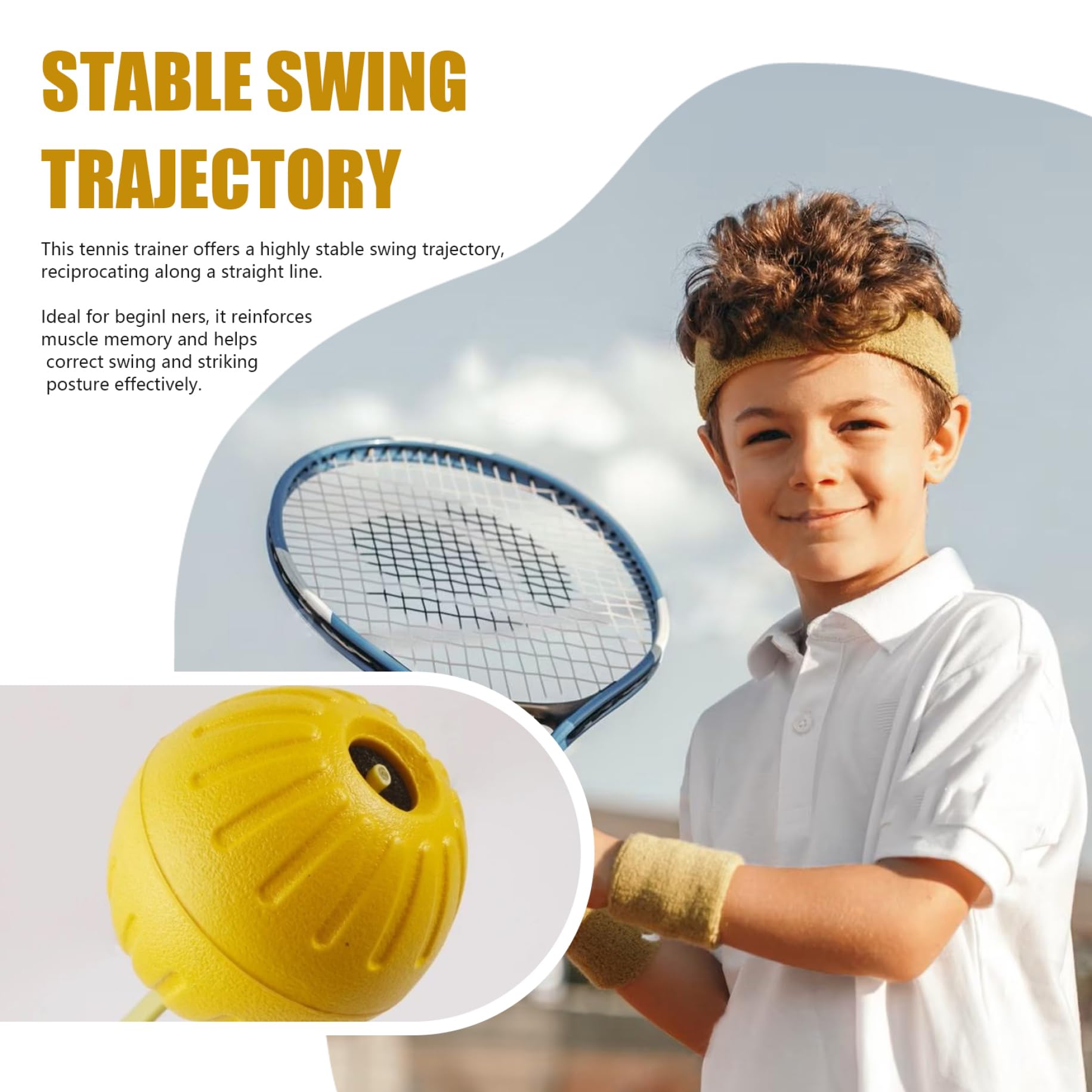 Allenatore di tennis per bambini Dispositivo per esercitarsi da solo nel tennis 27 Attrezzature per l'allenamento Aiuto per l'allenamento Esercizi per esercitarsi Corretta postura del corpo per