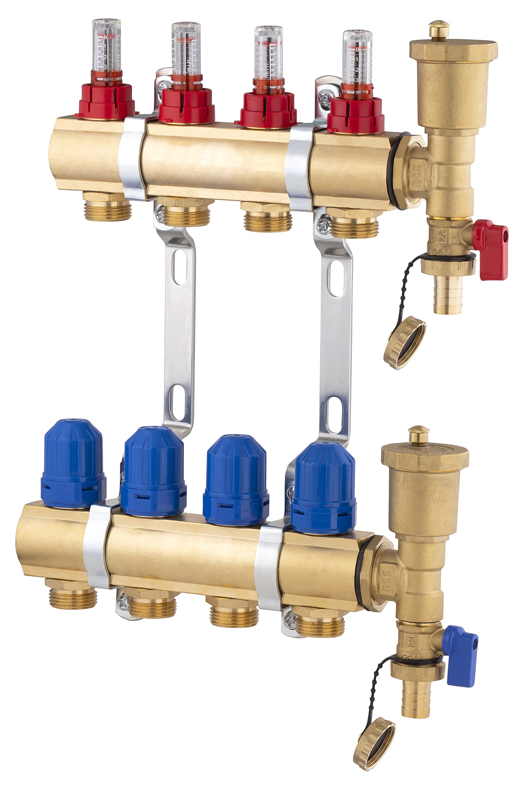 Colector para Suelo Radiante de Latón con 4 Salidas/Retornos | Incluye Caudalímetro para Control Preciso | Alta Resistencia y Durabilidad | NOYON & THIEBAULT
