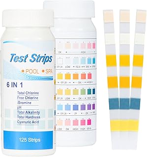 ZITFRI 125pcs 6 in 1 Test Strips Kit Compatible with Hot Tub Swimming Pool Water Test Strips for Total Hardness, Total Chlorine, Free Chlorine/Bromine, PH, Total Alkalinity, Cyanuric Acid