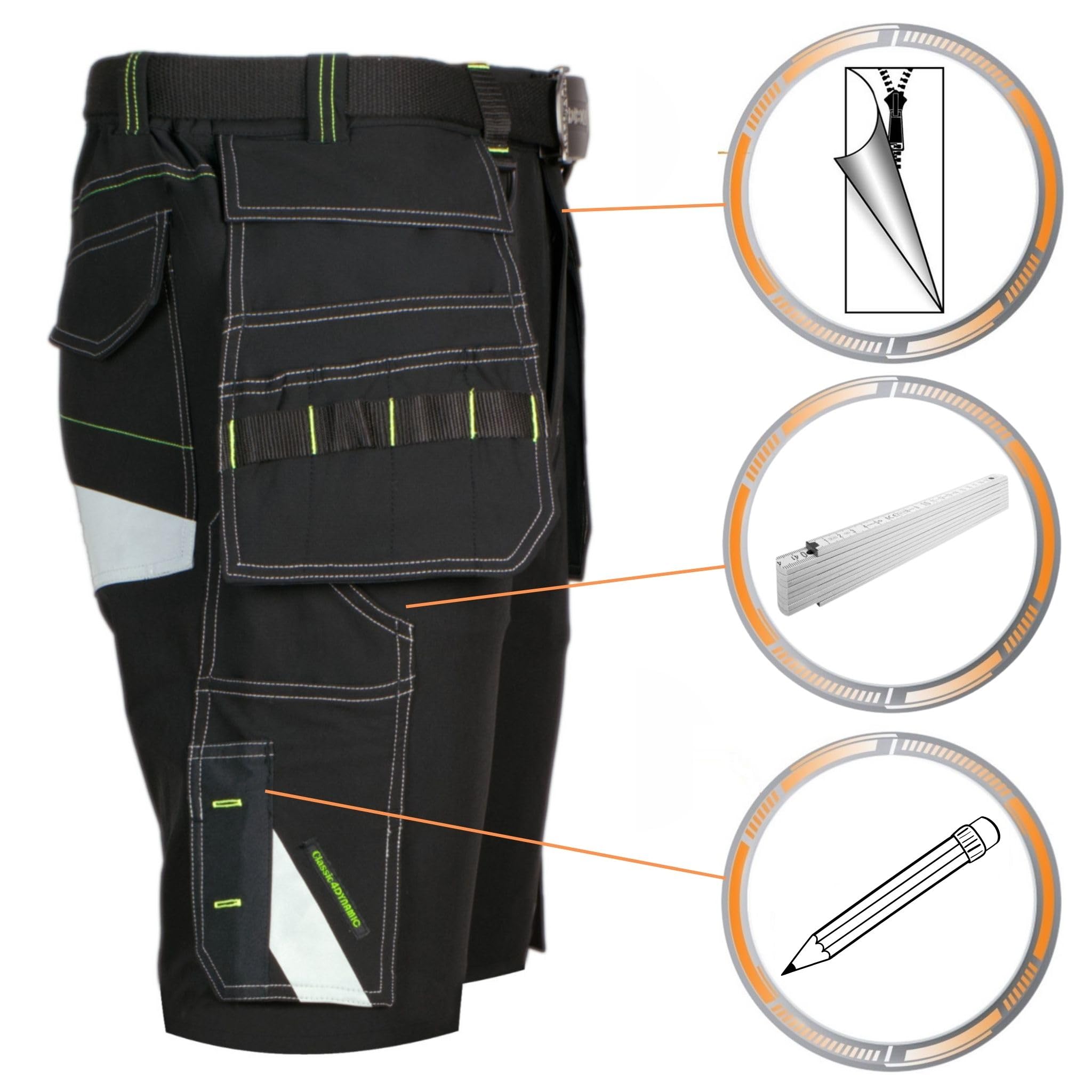Art.Master Arbeitsshorts X-Specialist 4 Wege Stretch - robuste Kurze Hose Herren mit 10 Taschen und Stretchbund Bequeme Arbeitskleidung Männer - Berufskleidung für Handwerk BAU Garten Industrie Lager