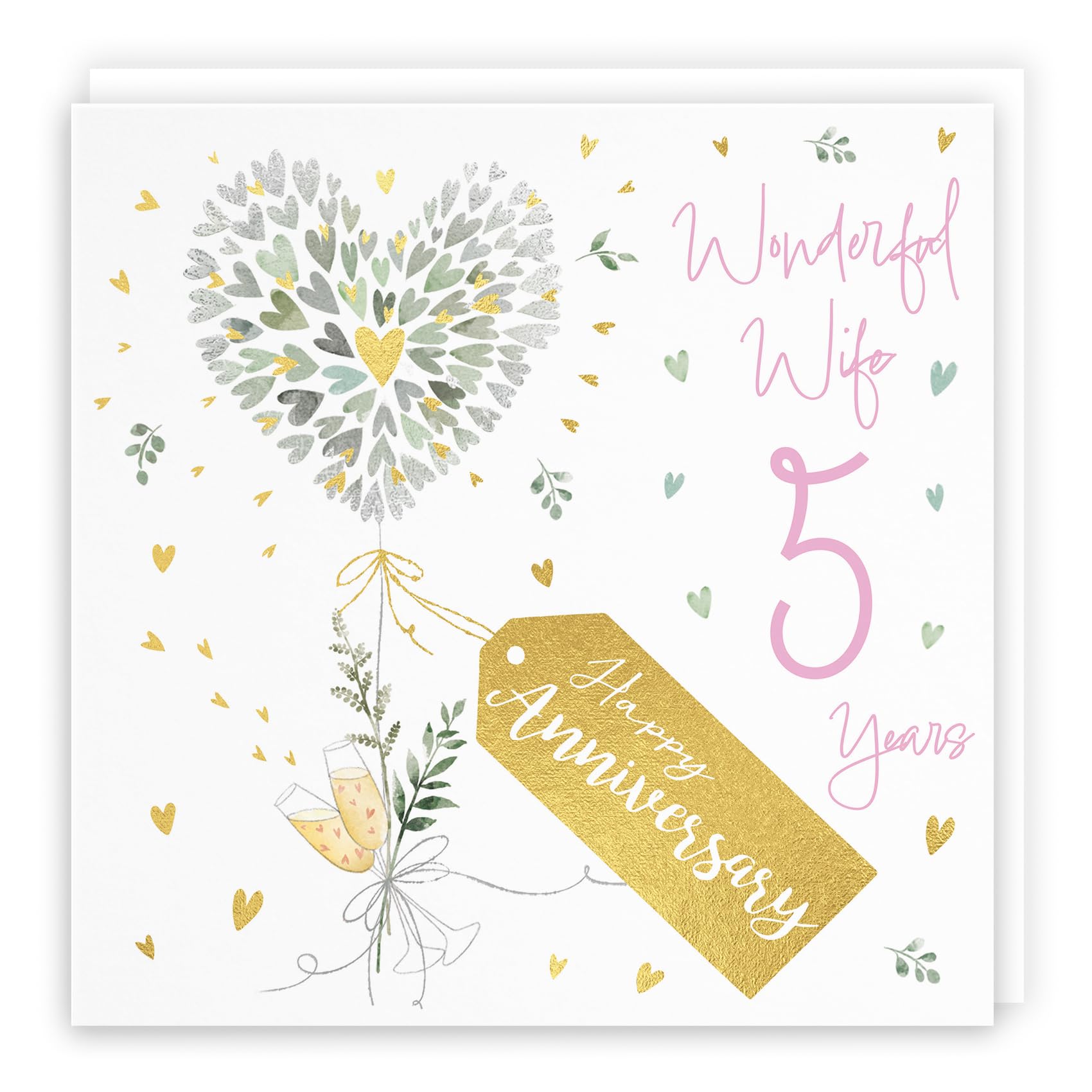 Hunts England - Wife 5th Anniversary Card - 5 Years Wife - Contemporary Hearts - Gold Foil - Luxury 5th Wedding Anniversary Card For Wife - Happy Anniversary Wife - Milo's Gallery, 148 x 148 mm — image 1