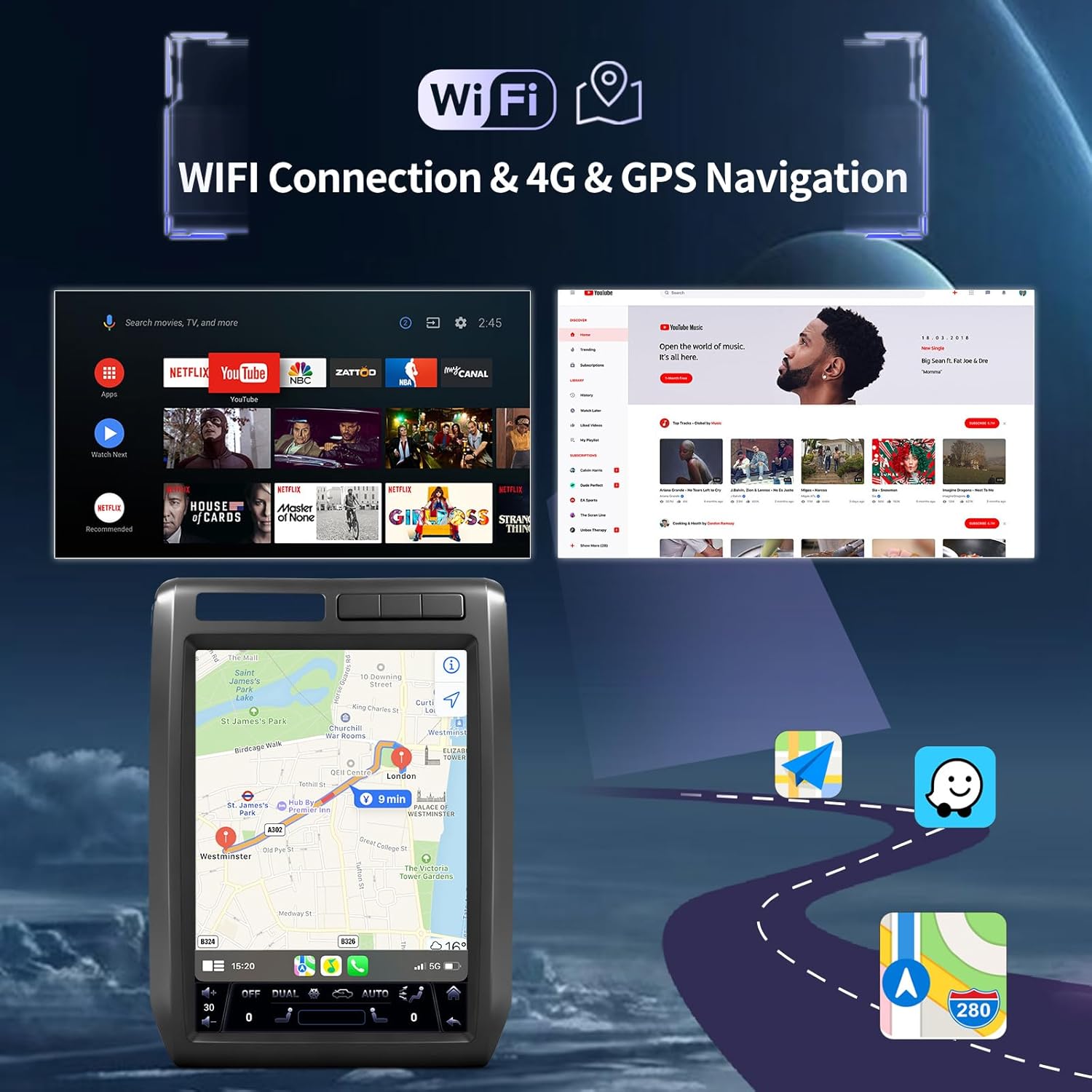 Car Radio for Ford F150 2009 2010 2011 2012 Radio Stereo 8Core 4+64G Wireless Carplay Android Auto 12.1 Inch QLED Screen FM/AM Backup Camera SWC (Only fit AUTO AC)