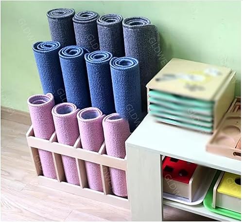 Miniatura 2 de Workout Organizer Holder Wooden Yoga Mat Storage Rack, 12 Compartment Yoga Mat Holder Floor Storage Organizer for Exercise MatsKindergarten