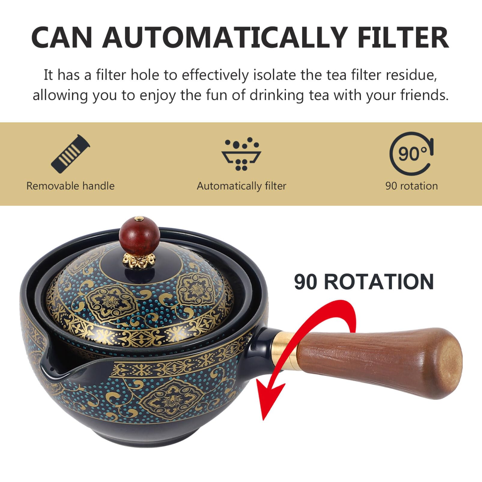 Théière Chinoise En Céramique Rotation 360° Avec Poignée Latérale Et Filtre - Modèle Gongfu Porcelaine