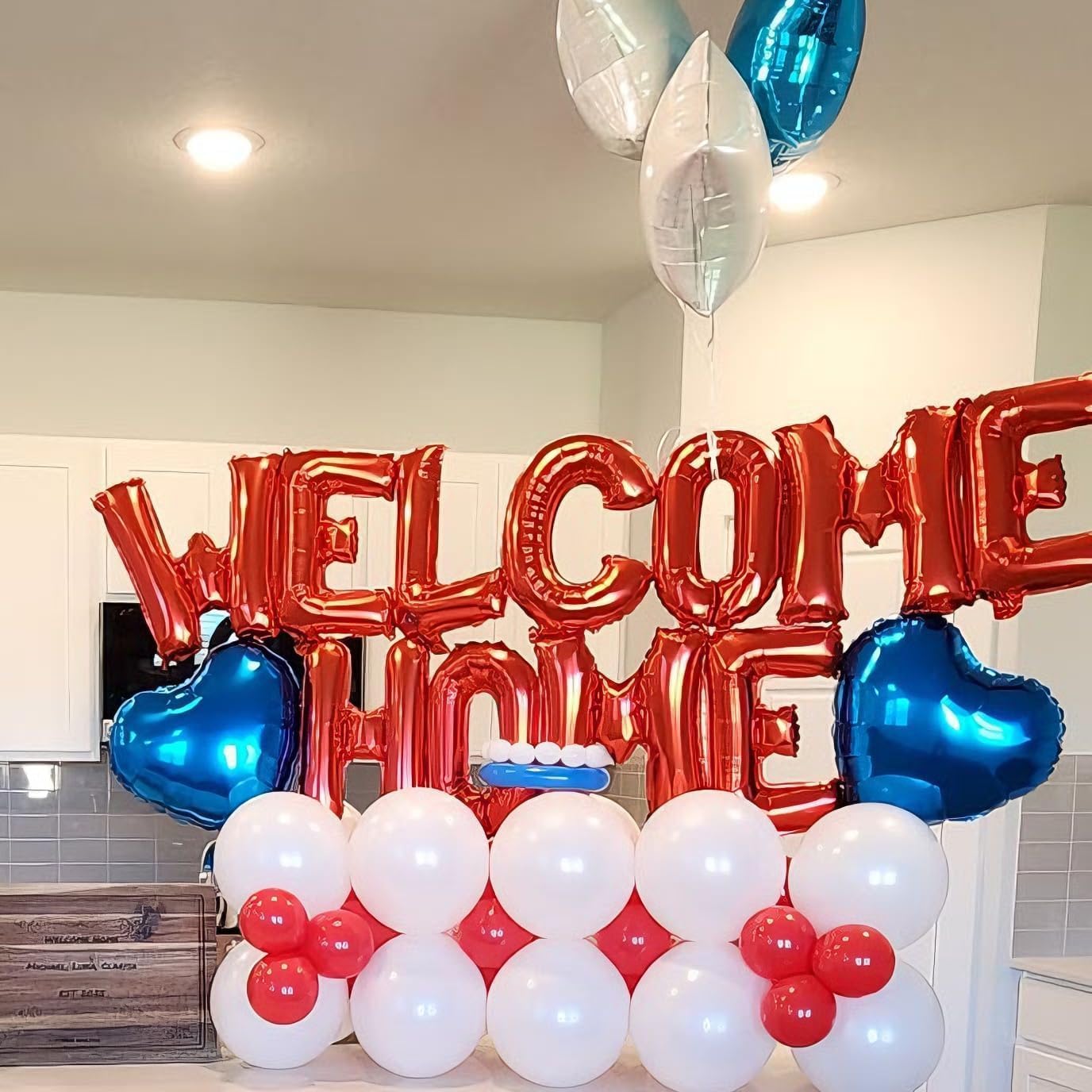 Welcome Home Balloons Blue Red,16Inch Welcome Home Foil Balloons Banner with 18Inch Heart Balloon Welcome Home Party Decorations for Homecoming Party House Warming Party Family Party Decorations - Image 4