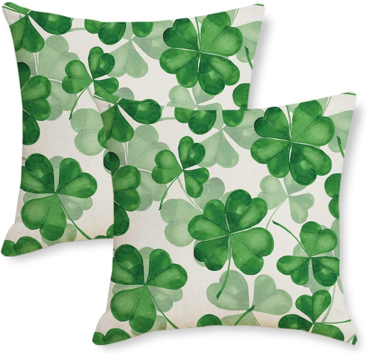 St Patricks Day Pillowcase 18X18 Inch Set of 2 Watercolor Sage Green Shamrocks Clover Throw Pillow Covers Spring Farmhouse Holiday Decorative Cushion Covers for Couch Sofa Home Bed