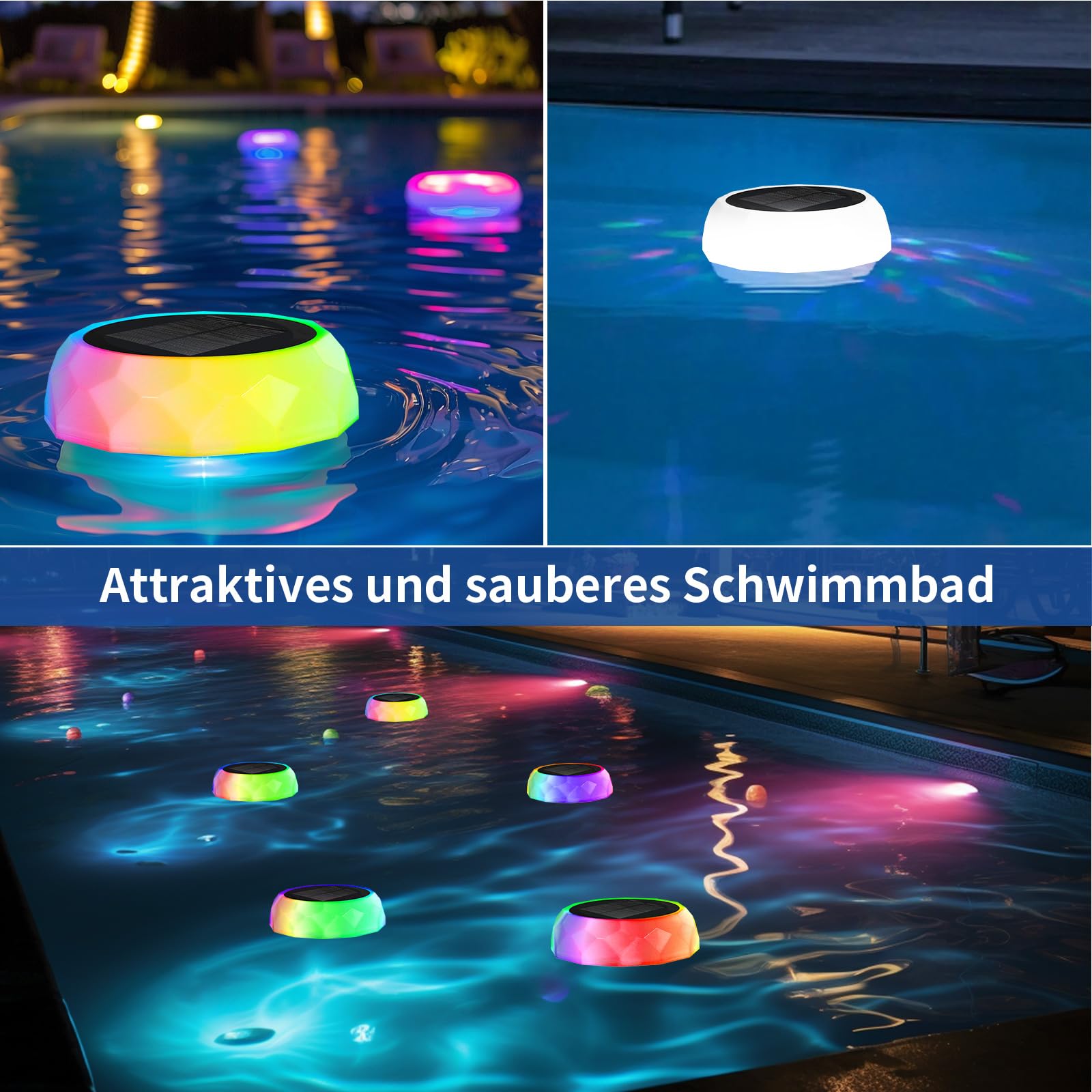 Czemo Dispensador Cloro Piscina con Luz Solar LED, Dosificador de Cloro Flotante con Termómetro Flotador de Piscina para Pastillas de Cloro con Anillo de Ajuste de Capacidad