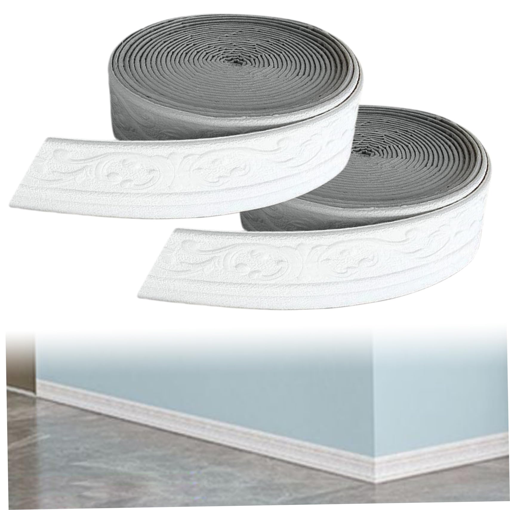 Cakeeyum White Molding Trim 2 Roll 33Ft 3D Peel And Stick Trim Molding Diy Bendable Tailorable Decorative For Bedroom Living Room, Peel And Stick Wall, And