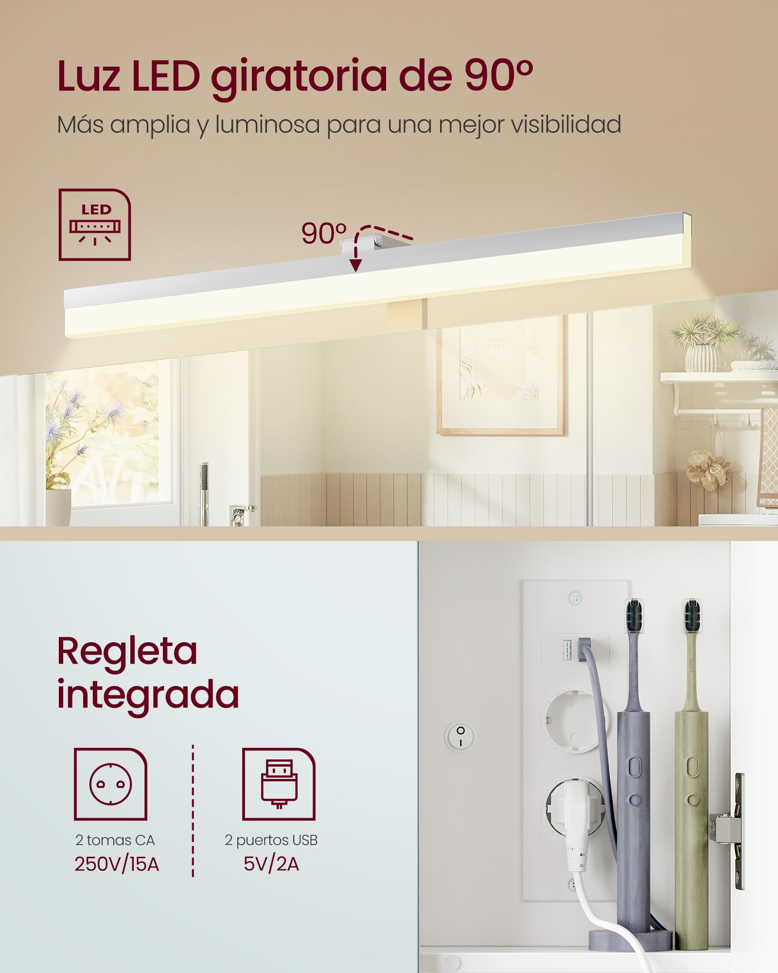VASAGLE Armario de Baño con Espejo 3 Puertas, Mueble de Pared con Espejo, Enchufe, Cesta Colgante, Soporte para Secador de Pelo, para Baño, Lavabo, Blanco Mate BBK146WB01