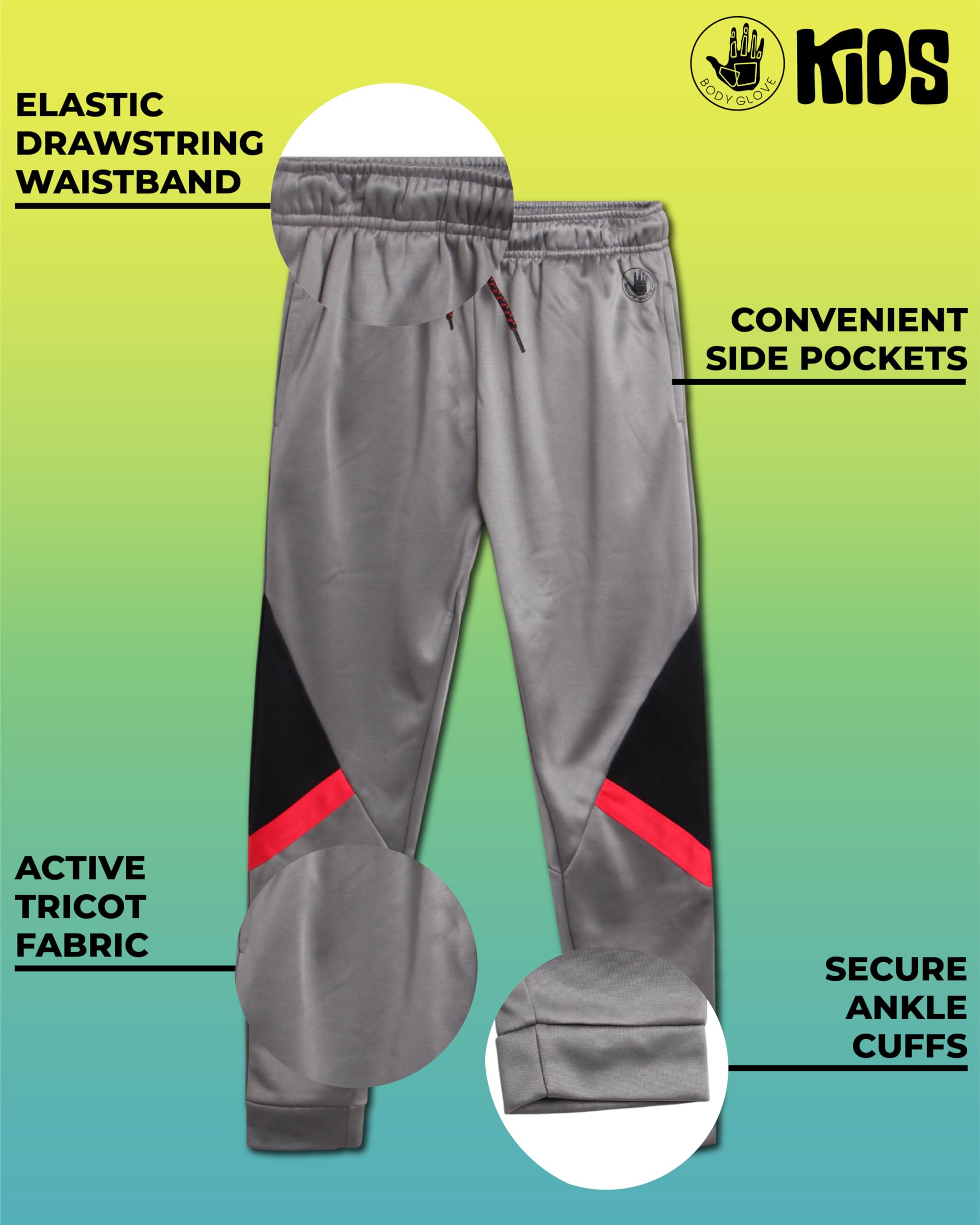 Body Glove Pantaloni della tuta per ragazzi, confezione da 4 pantaloni sportivi in tricot con coulisse in vita, morbidi e elasticizzati