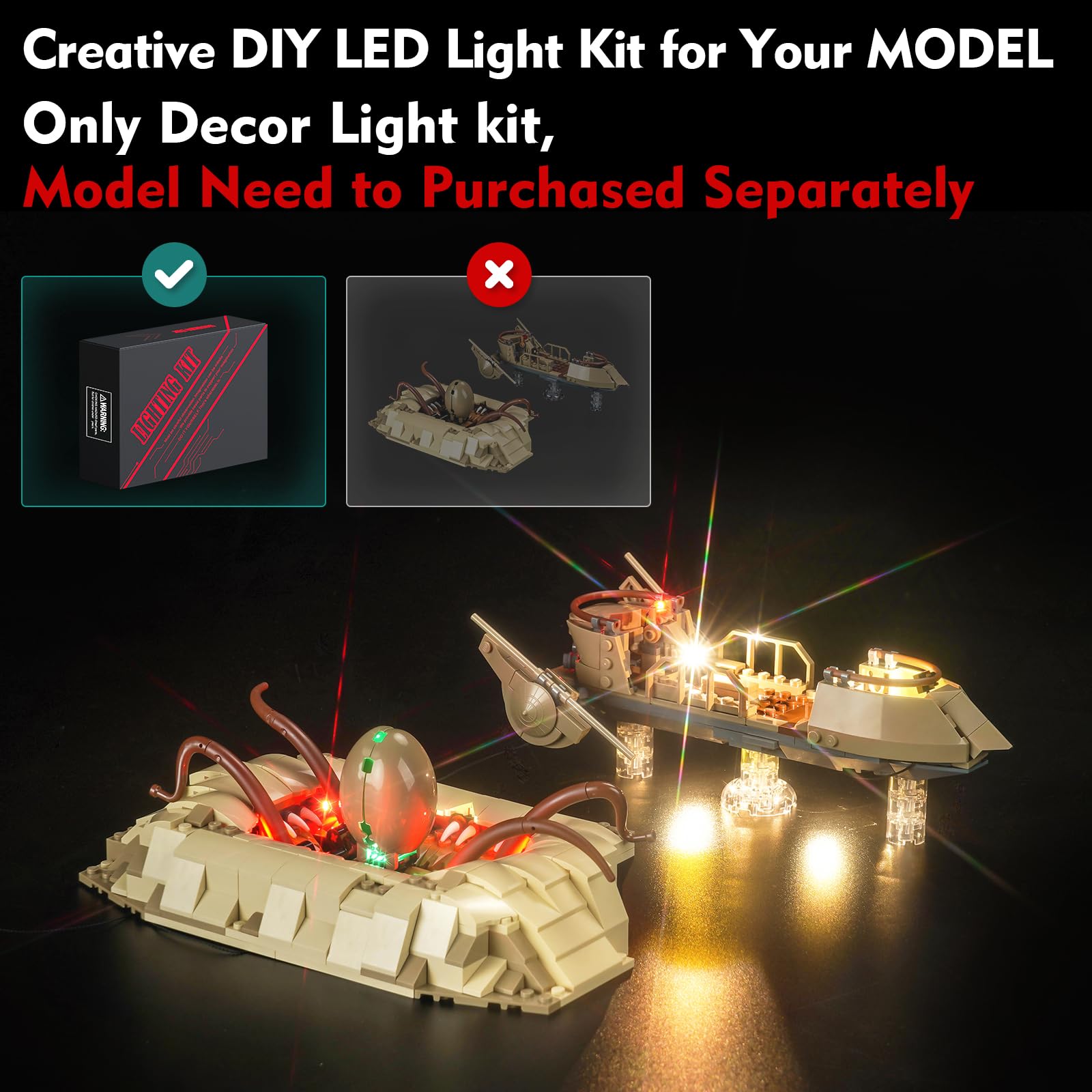 LocoLee Light Kit Compatible with Lego Desert Skiff & Sarlacc Pit - No Models Only Light, Creative Lighting Set Accessories Compatible with Lego 75396