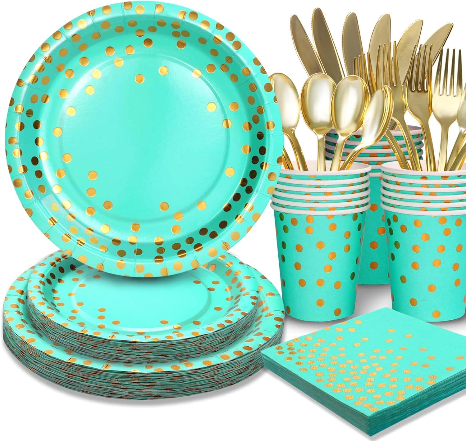 Gudvilla 168PCS Teal Party Plates and Cups and Napkins sets