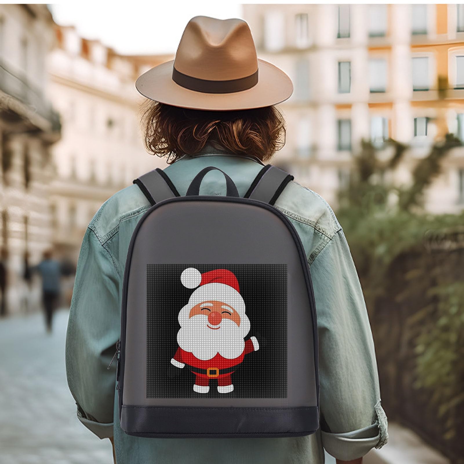 Asixxsix Zaino a LED, Zaino Viaggio con Display a Colori con Schermo a Colori 64x64, Visualizza Testi, Animazioni, Immagini, Zaino a LED Programmabile Alla Moda Fai-da-te per Esterni