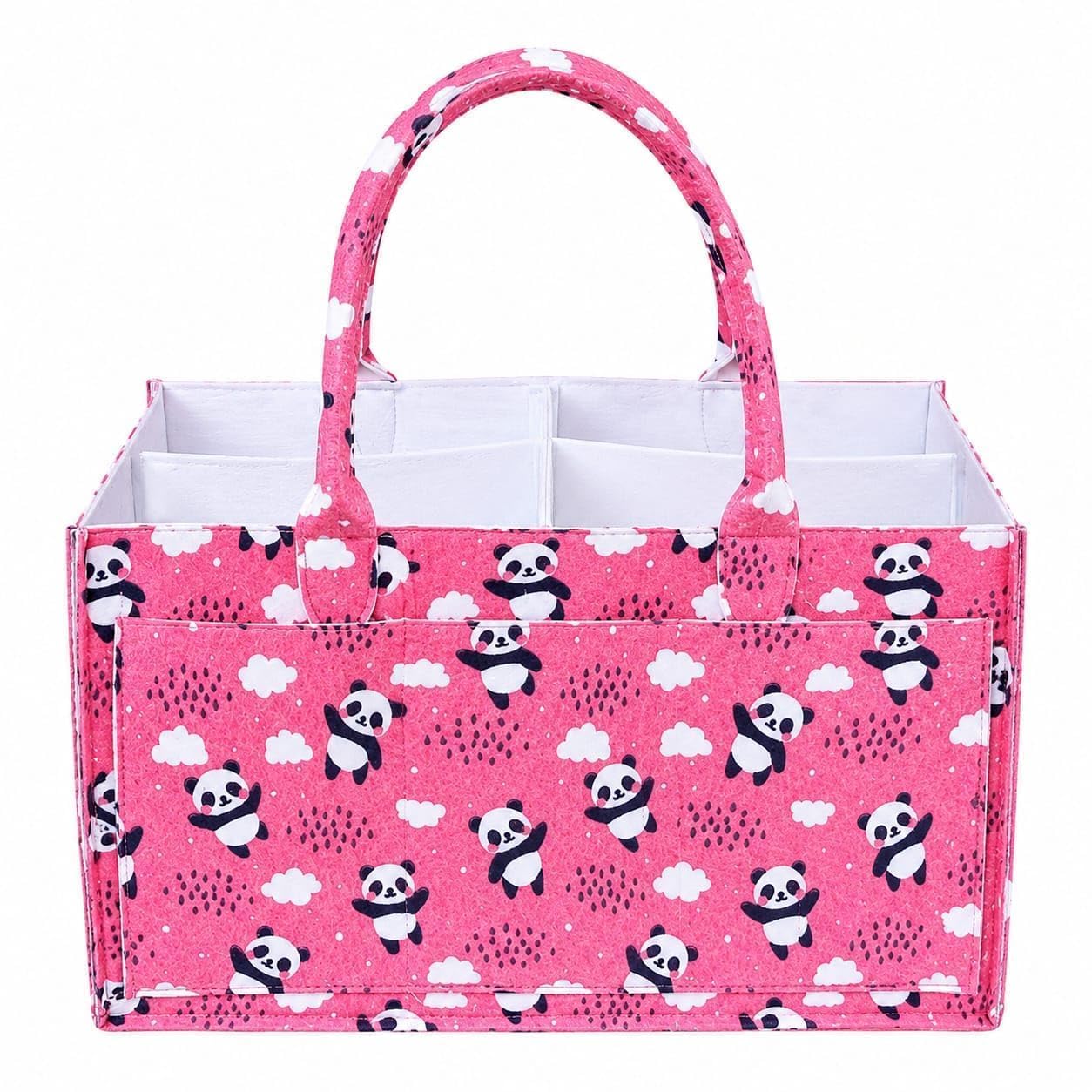 Pink Panda Caddy Bag Baby Diaper Storage Organizer Caddy Nappies Bag for Mother Stylish Nursery Basket for All Newborn Baby Products-image-29
