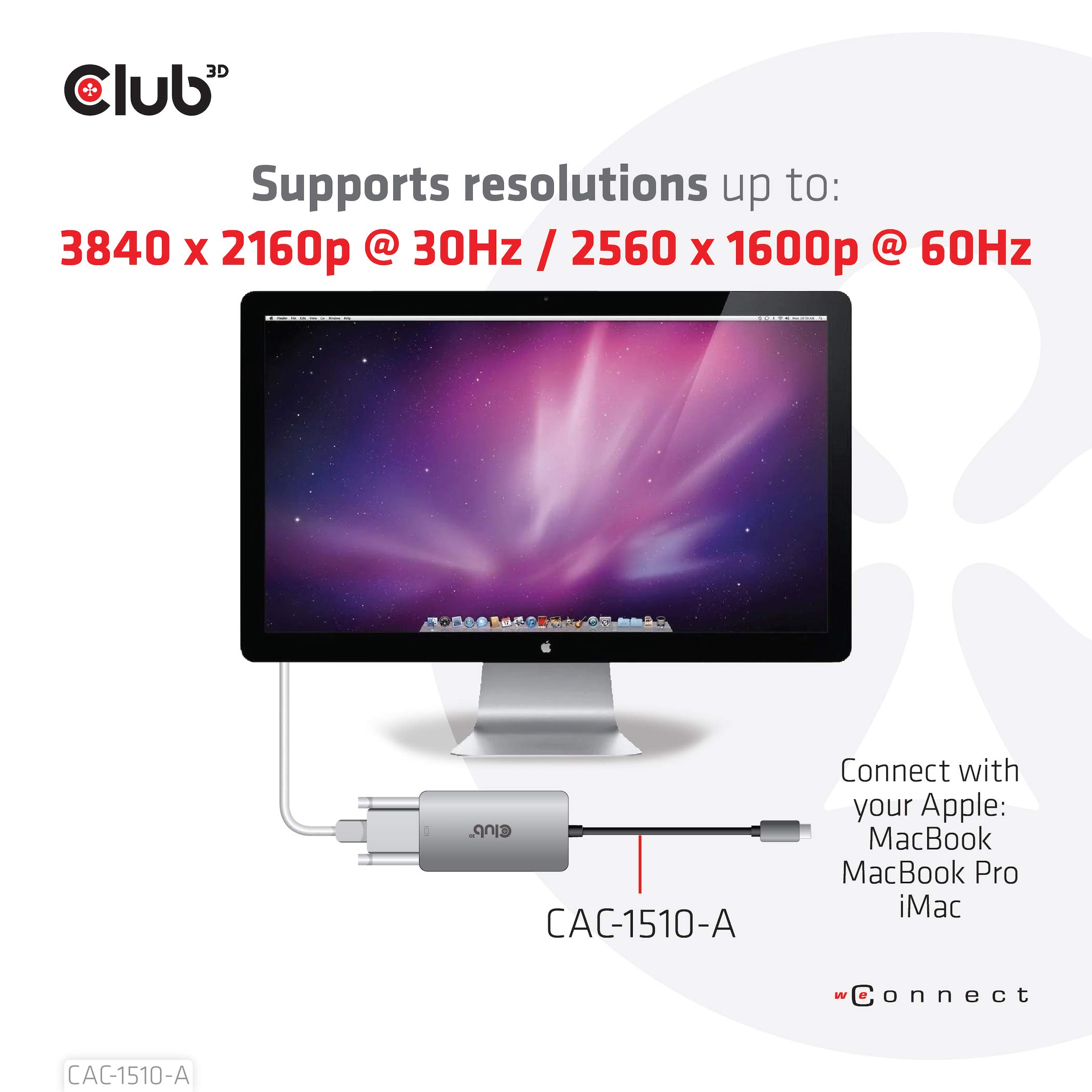 Club 3D 3D Gen1 Type-C a Dual Link DVI-D HDCP off Version Adattatore Attivo S/B per Apple Cinema Displays, CAC-1510-A