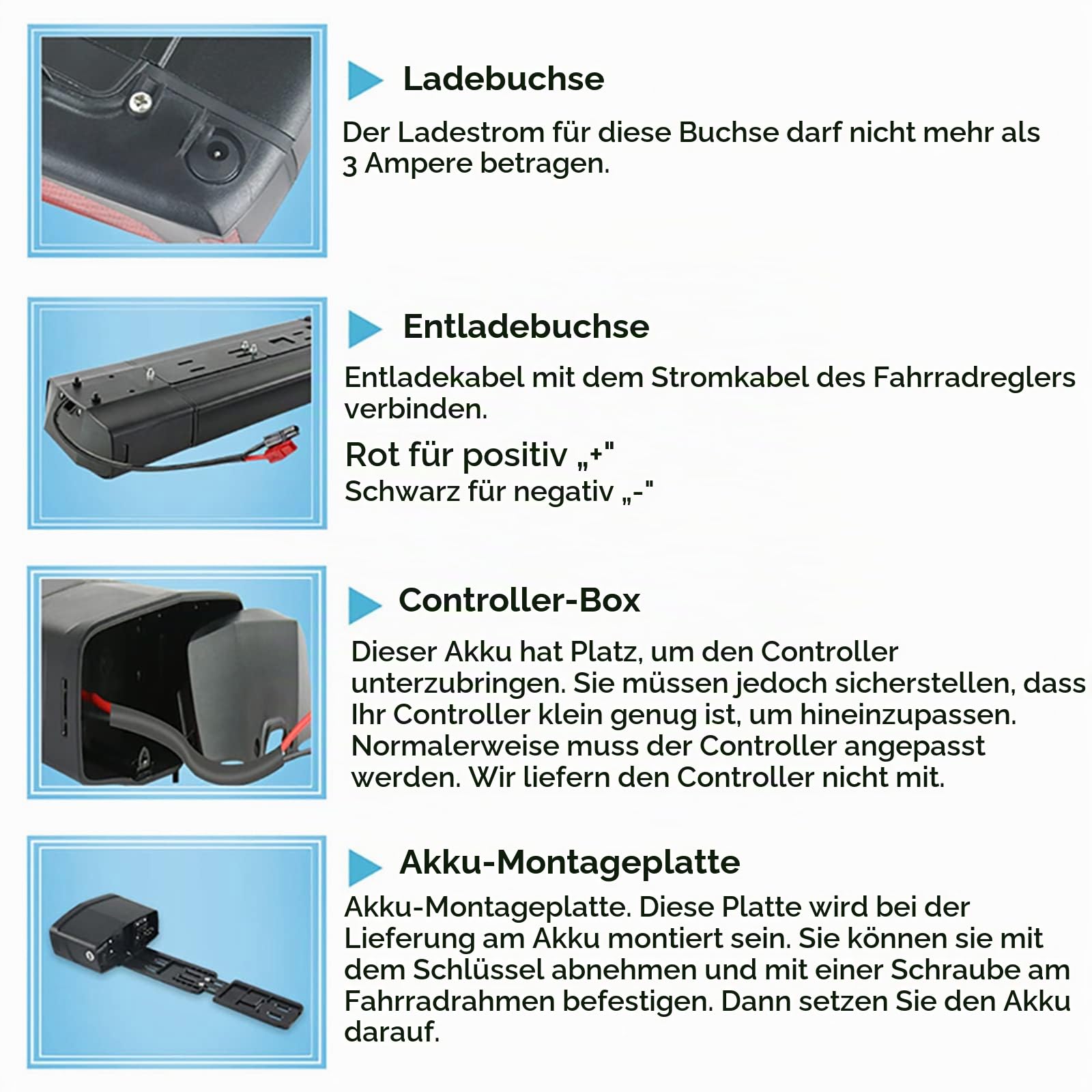 Fahrradakku für Heckträger für E-Bike/E-Bike – Lithium-Ionen-Akku für 1000 W 750 W 500 W Bafang Tongsheng und andere Motoren (mit Ladegerät, 52 V, 48 V, 36 V)