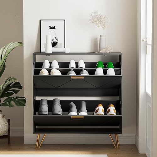 Miniatura 3 de Armario de almacenamiento de zapatos con 2 cajones abatibles, armario de almacenamiento de zapatos delgado para entrada, gabinete de zapatos