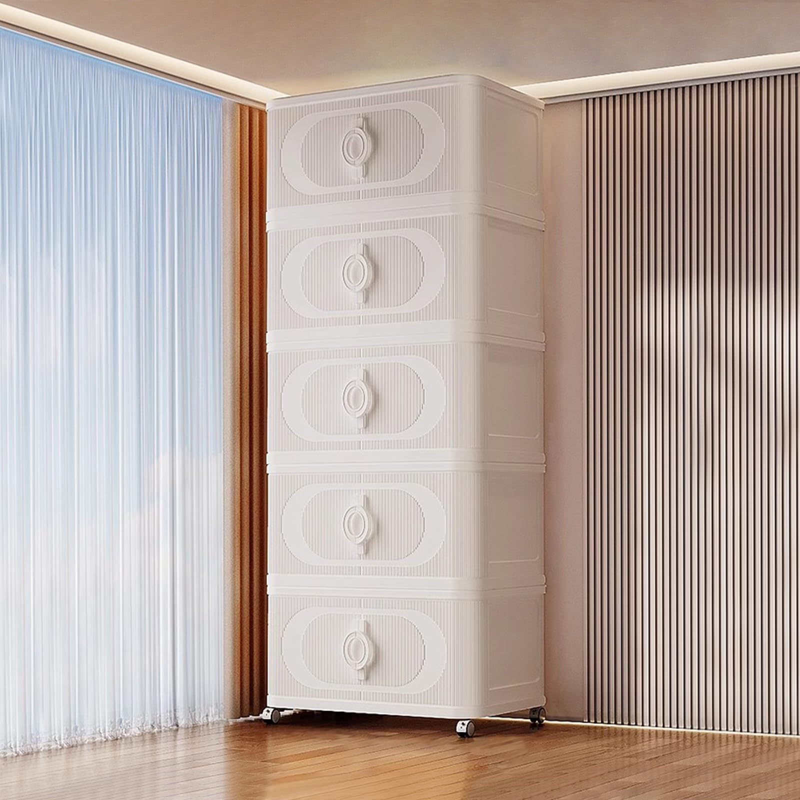 Ergocar Caja De Almacenamiento Plegable Armario Almacenamiento Apilable Gran Capacidad Almacenamiento Puertas Dobles con Ruedas para Adecuado para Baños, Dormitorios Armarios