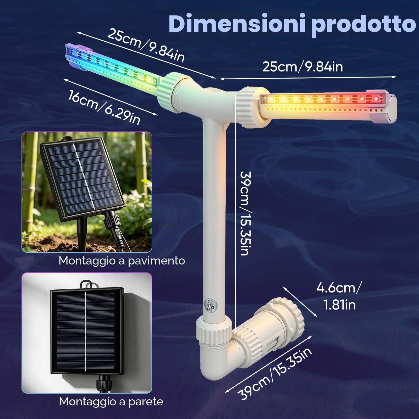 Fontana a cascata per piscina con luce LED, fontana solare con 17 modalità di illuminazione, telecomando e app, doppia testa regolabile a 360°, fontana per piscina per relax e feste, piscine da terra